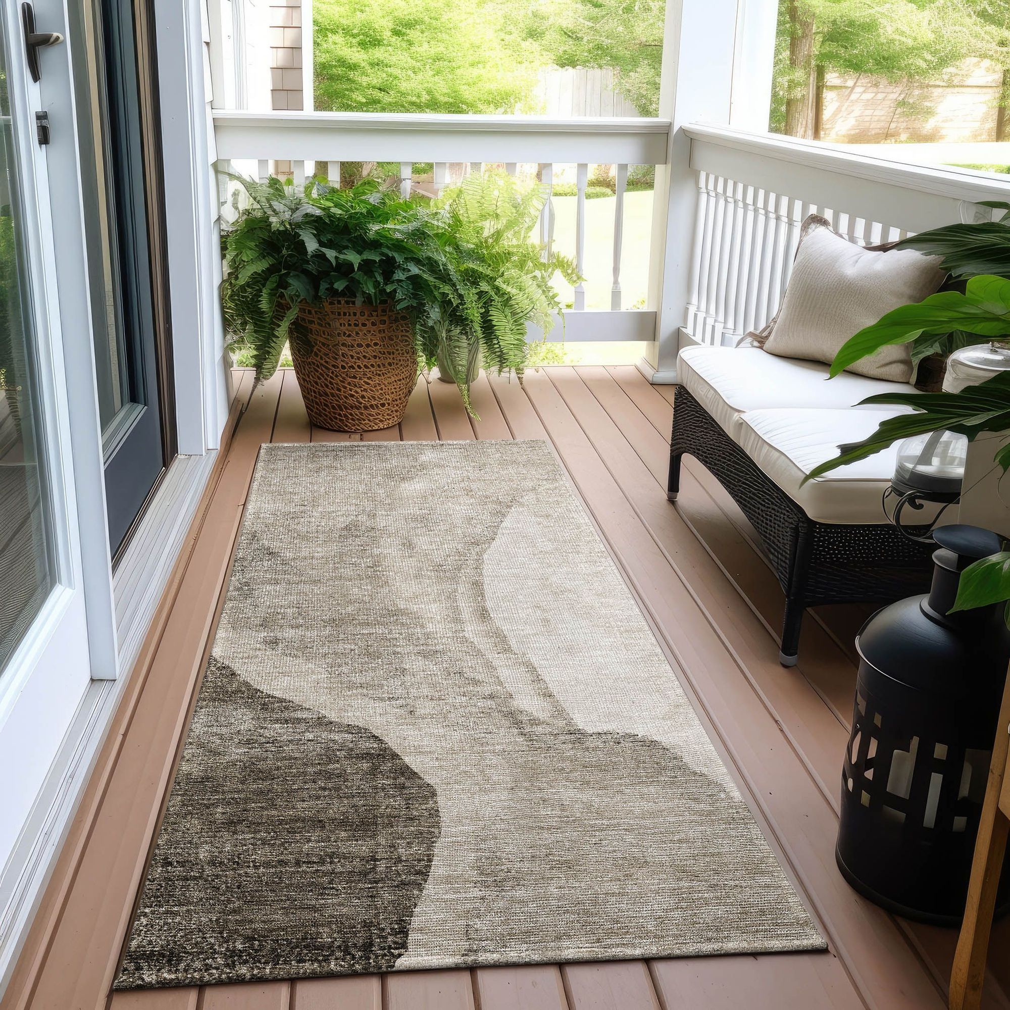 Machine Washable Taupe Brown Rug - Indoor / Outdoor - Kids / Pet Friendly Abstract Print Rug