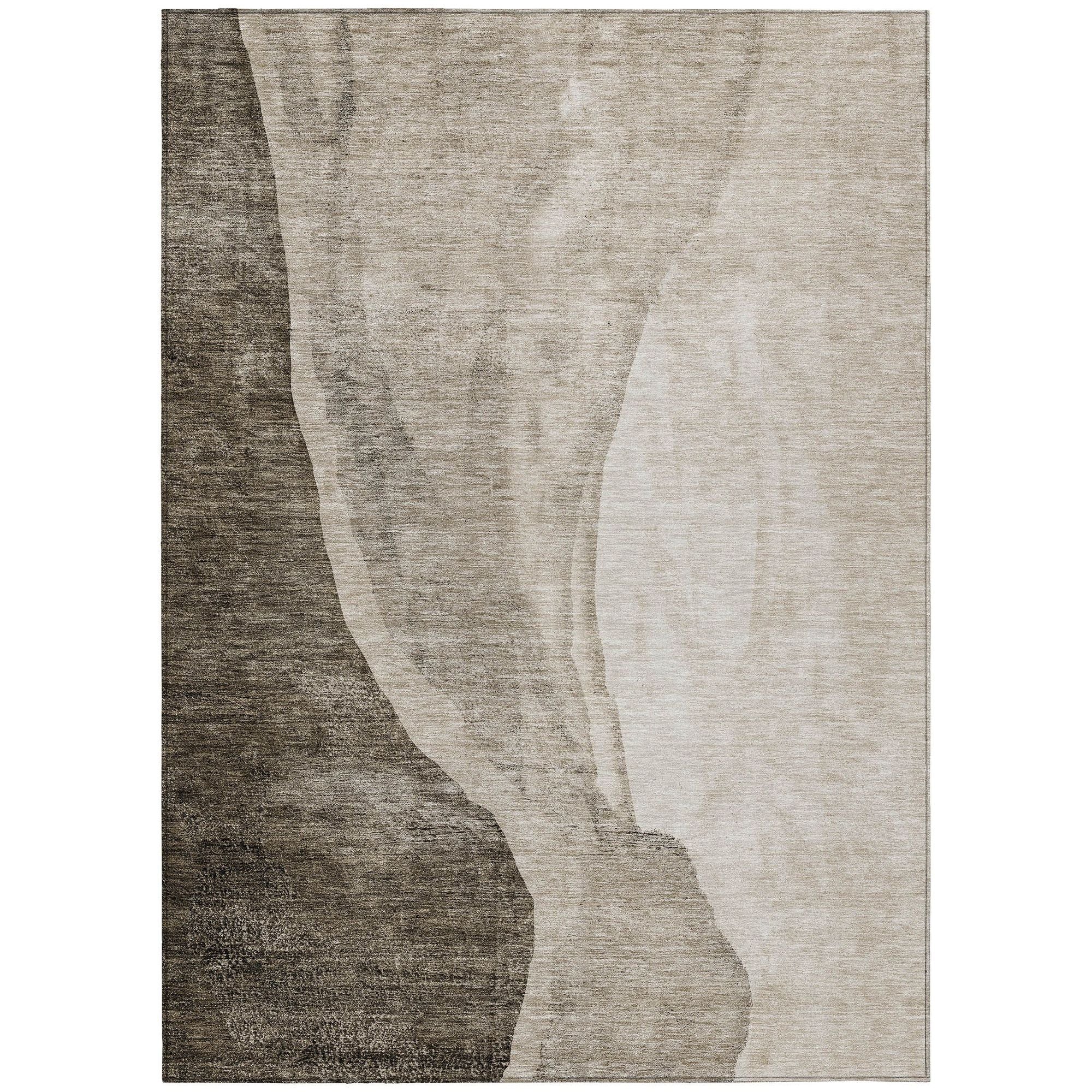 Machine Washable Taupe Brown Rug - Indoor / Outdoor - Kids / Pet Friendly Abstract Print Rug