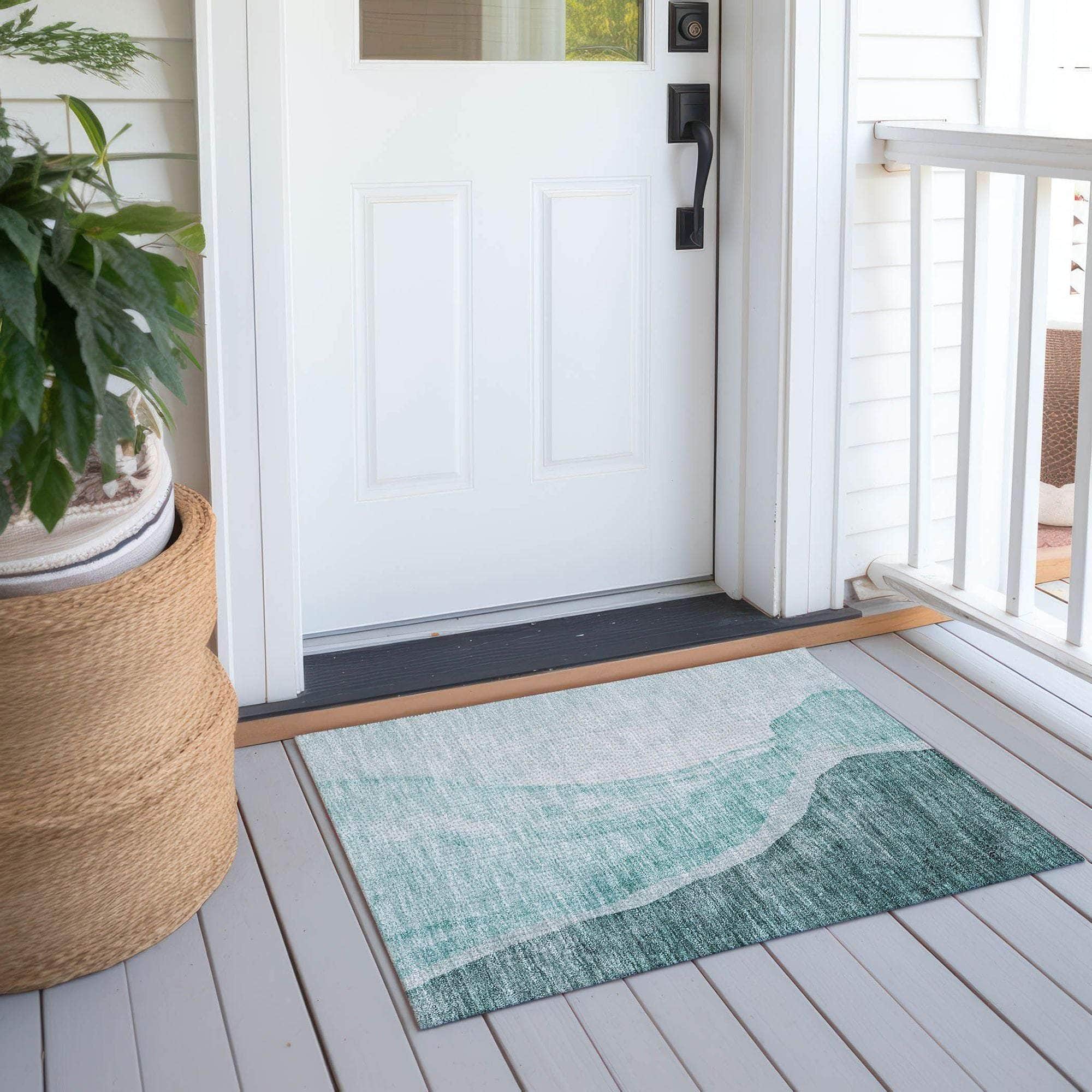 Machine Washable Teal Rug - Indoor / Outdoor - Kids / Pet Friendly Abstract Print Rug