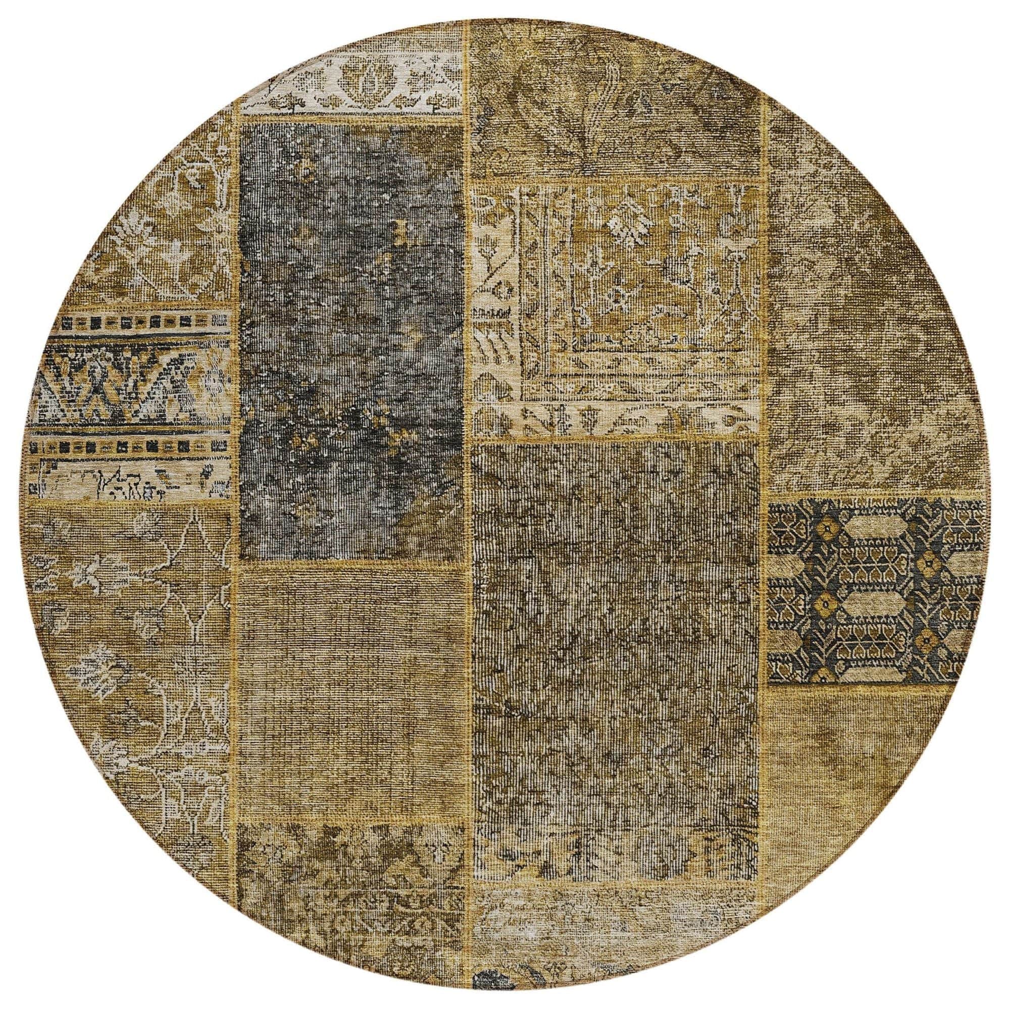 Machine Washable Brown Rug - Indoor / Outdoor - Kids / Pet Friendly Patchwork Print Rug