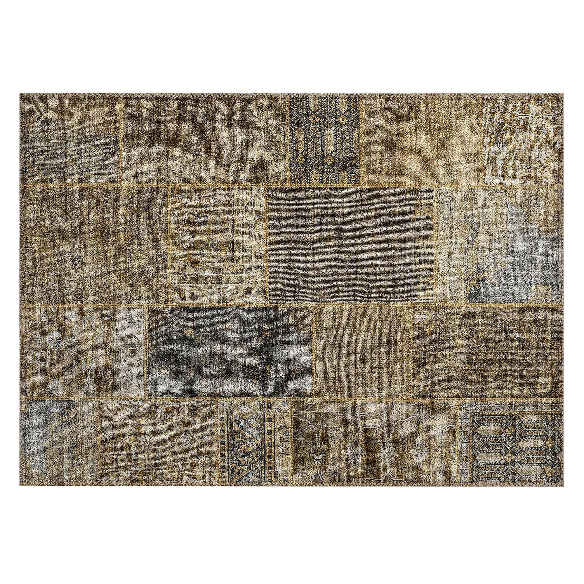 Machine Washable Brown Rug - Indoor / Outdoor - Kids / Pet Friendly Patchwork Print Rug