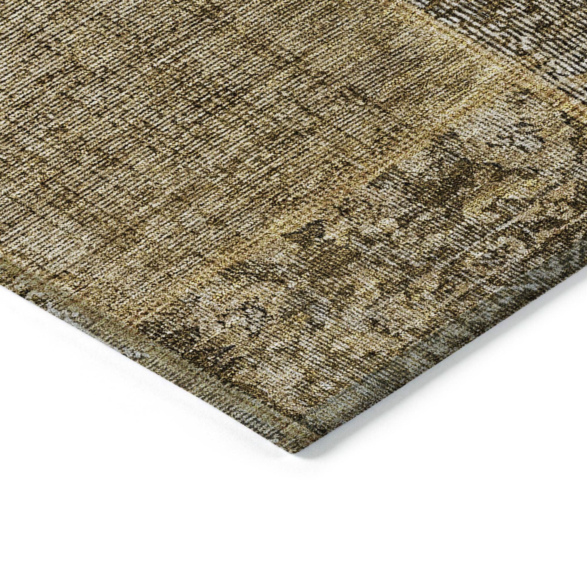 Machine Washable Brown Rug - Indoor / Outdoor - Kids / Pet Friendly Patchwork Print Rug
