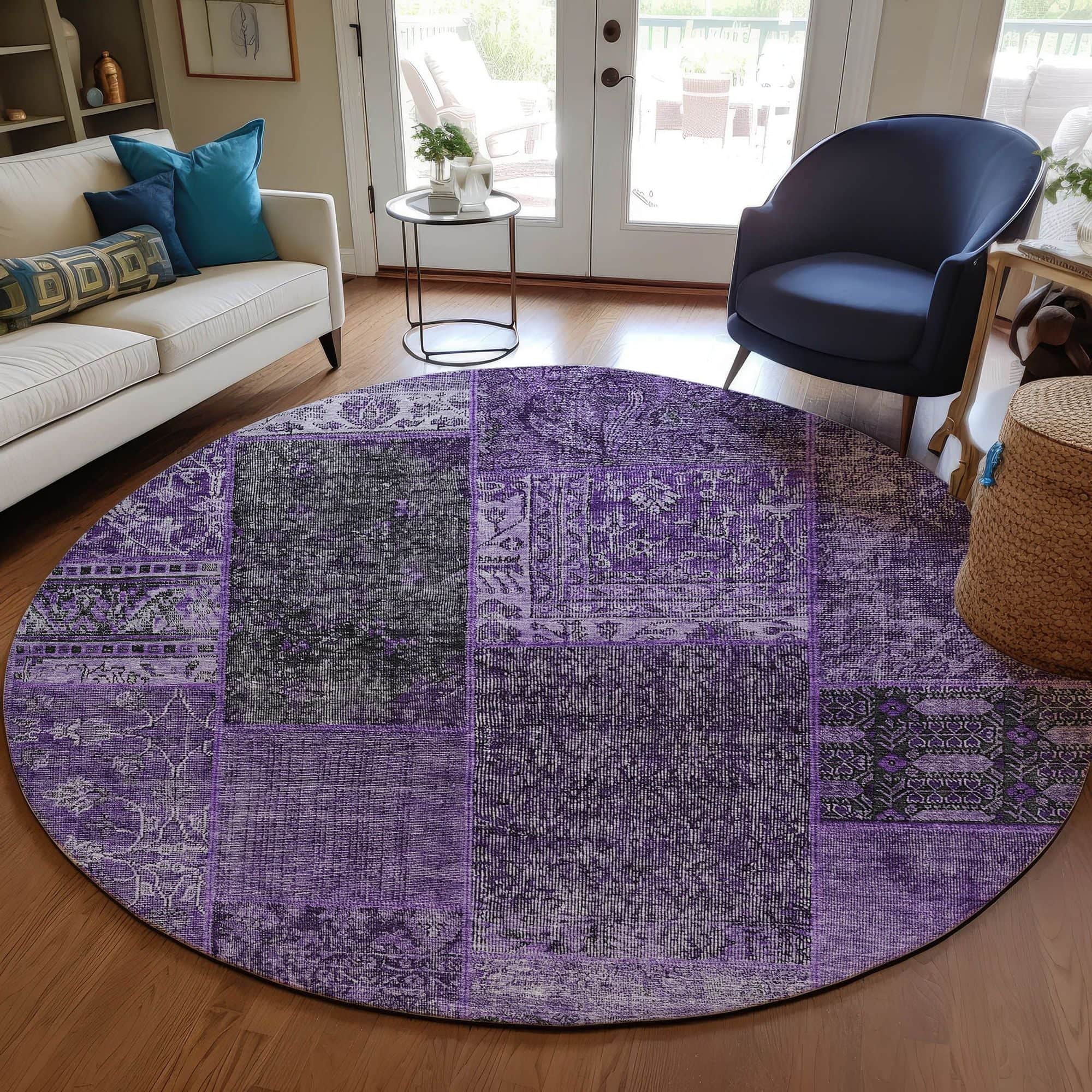 Gingham Machine Washable Rug
