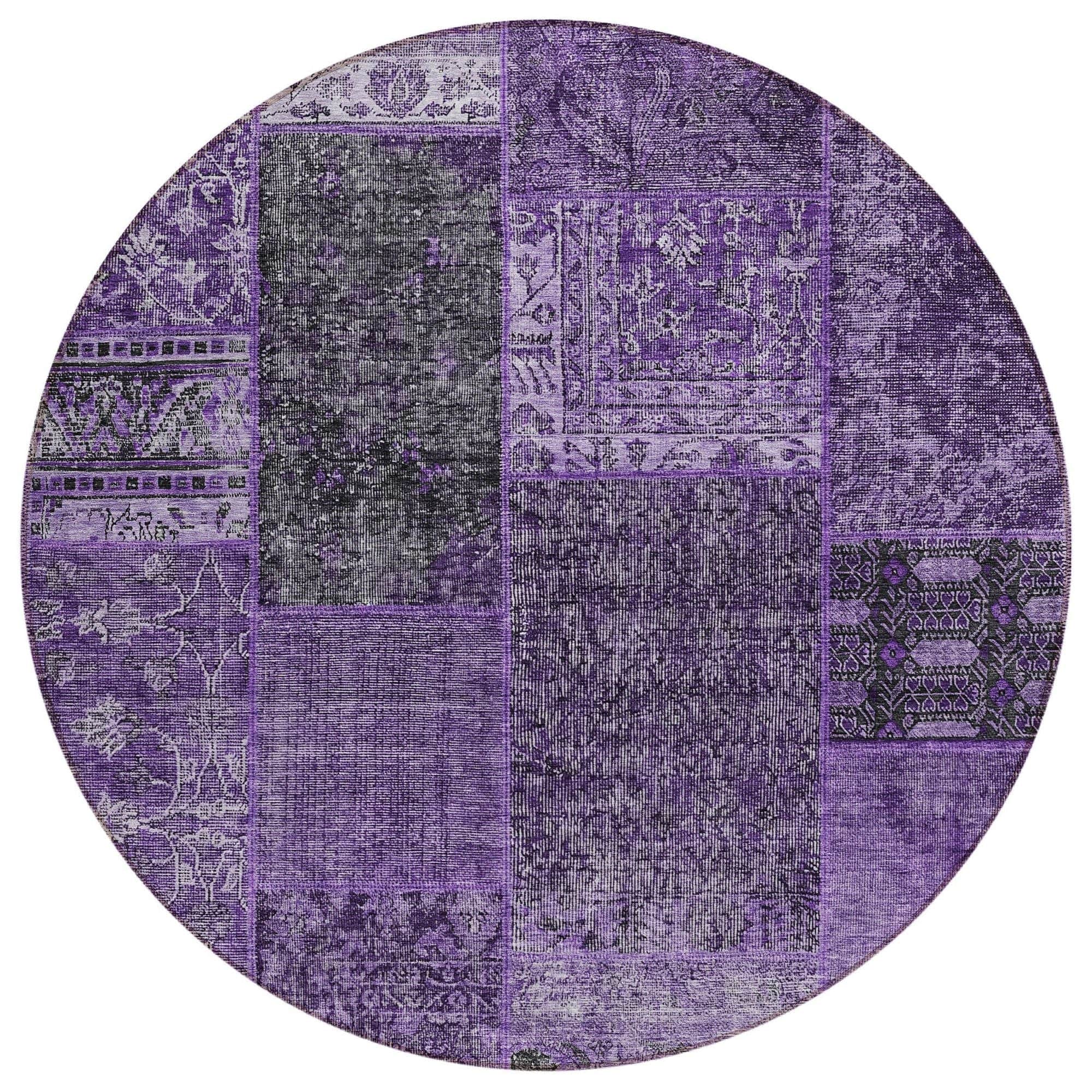Machine Washable Eggplant Purple Rug - Indoor / Outdoor - Kids / Pet Friendly Patchwork Print Rug