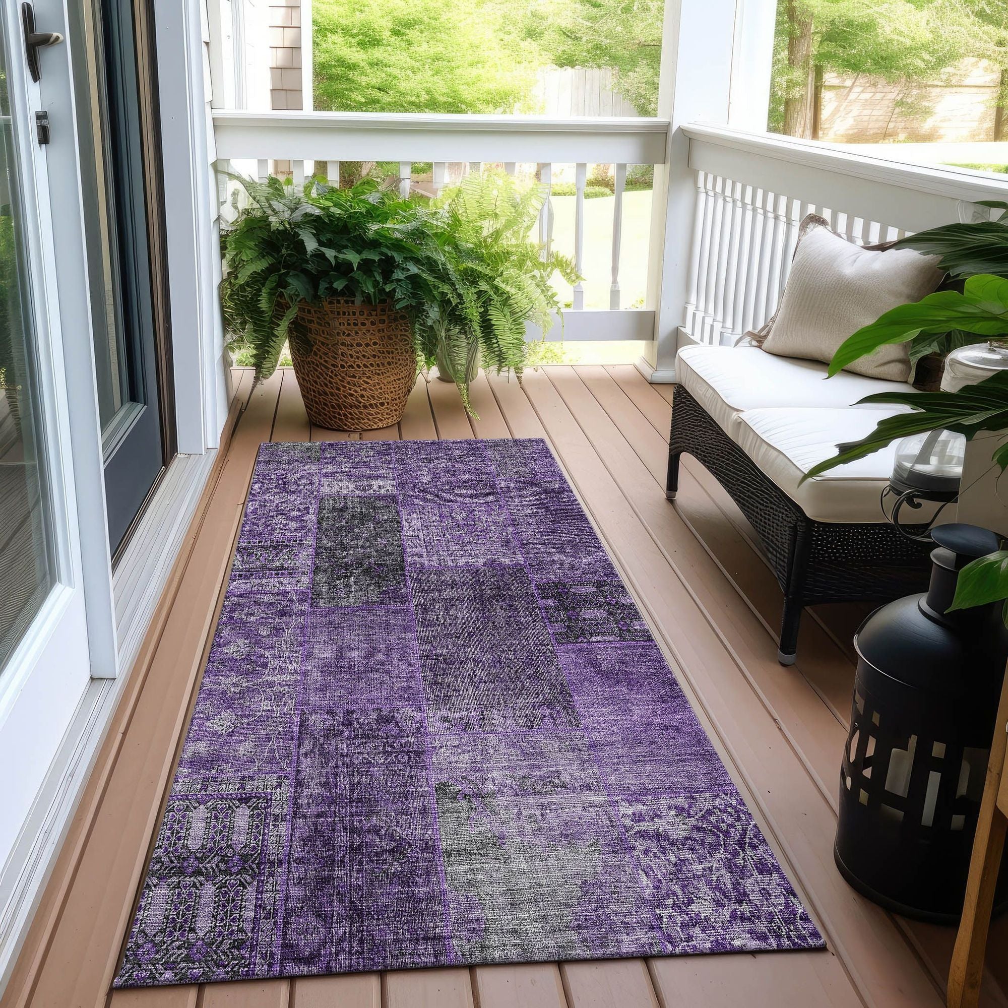 Machine Washable Eggplant Purple Rug - Indoor / Outdoor - Kids / Pet Friendly Patchwork Print Rug