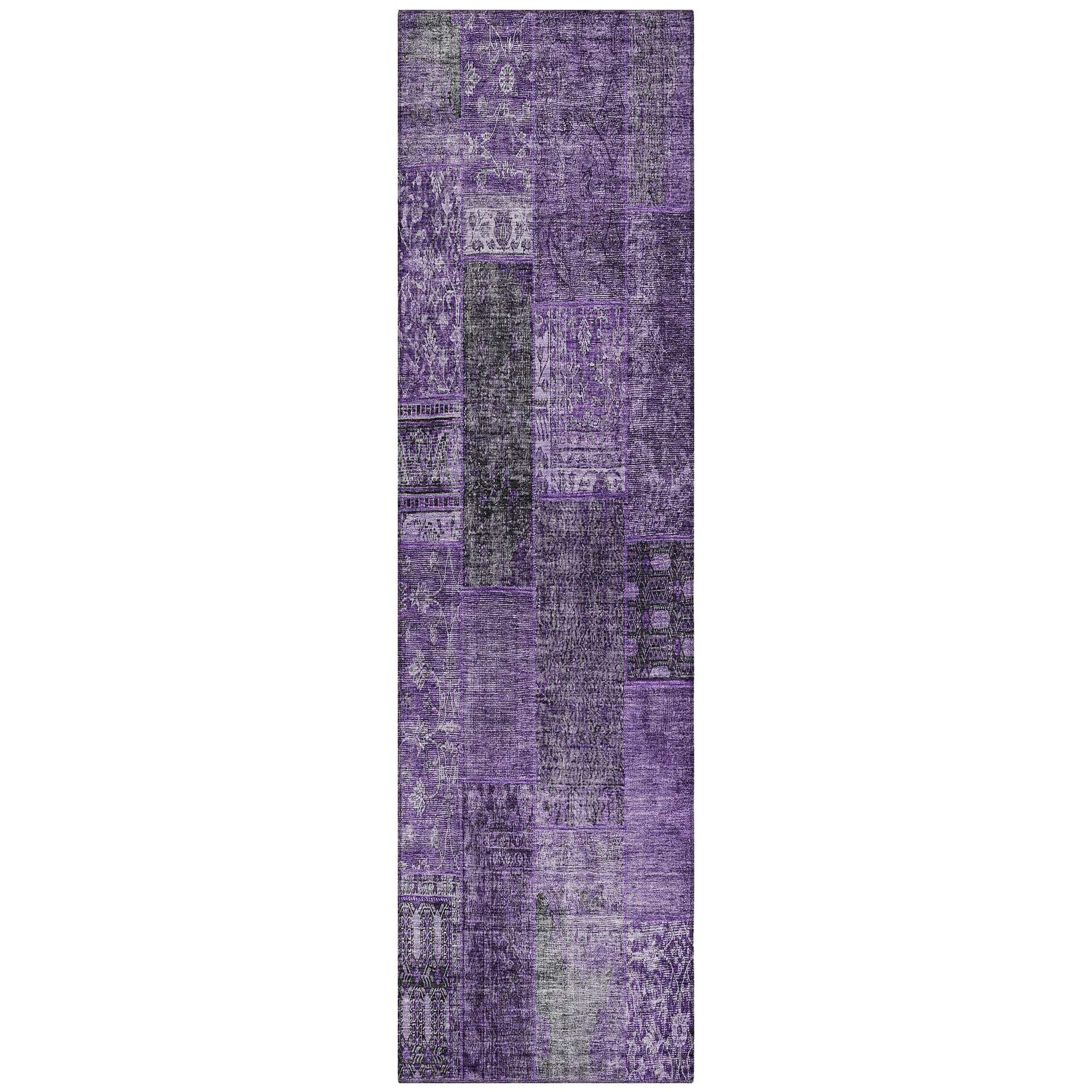 Machine Washable Eggplant Purple Rug - Indoor / Outdoor - Kids / Pet Friendly Patchwork Print Rug