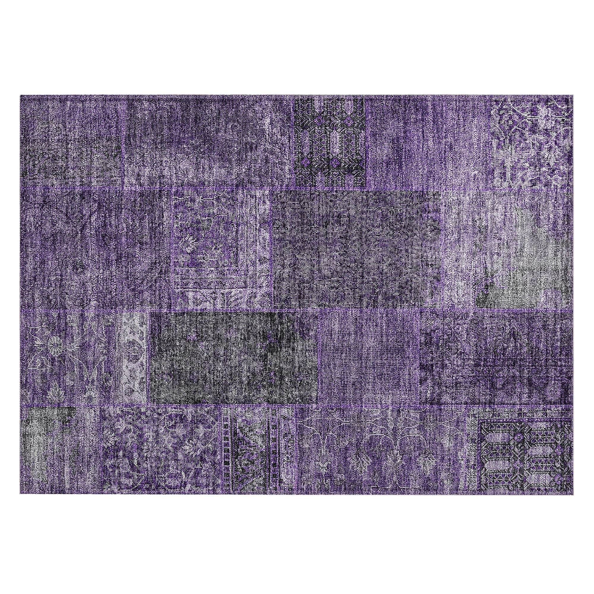 Machine Washable Eggplant Purple Rug - Indoor / Outdoor - Kids / Pet Friendly Patchwork Print Rug
