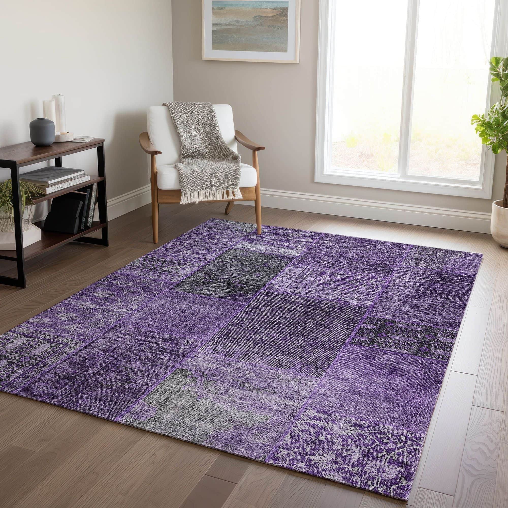 Gingham Machine Washable Rug
