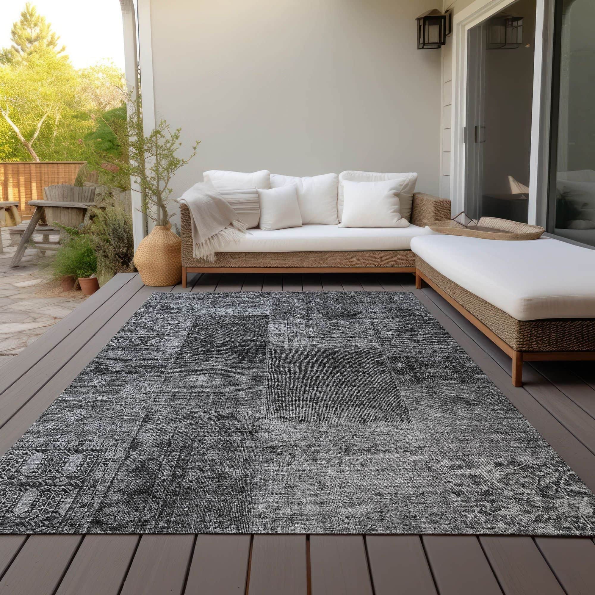 Machine Washable Gray Rug - Indoor / Outdoor - Kids / Pet Friendly Patchwork Print Rug