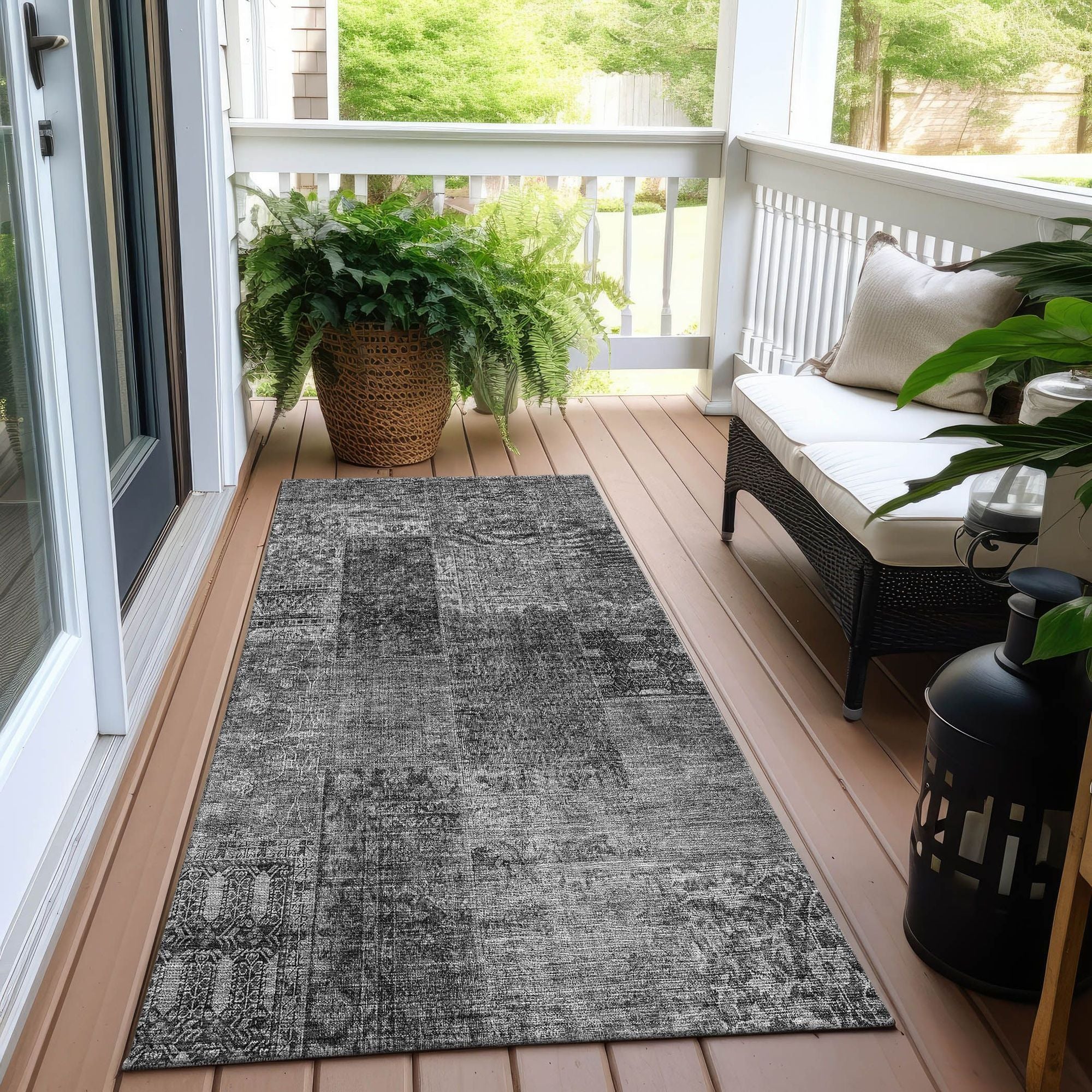 Machine Washable Gray Rug - Indoor / Outdoor - Kids / Pet Friendly Patchwork Print Rug