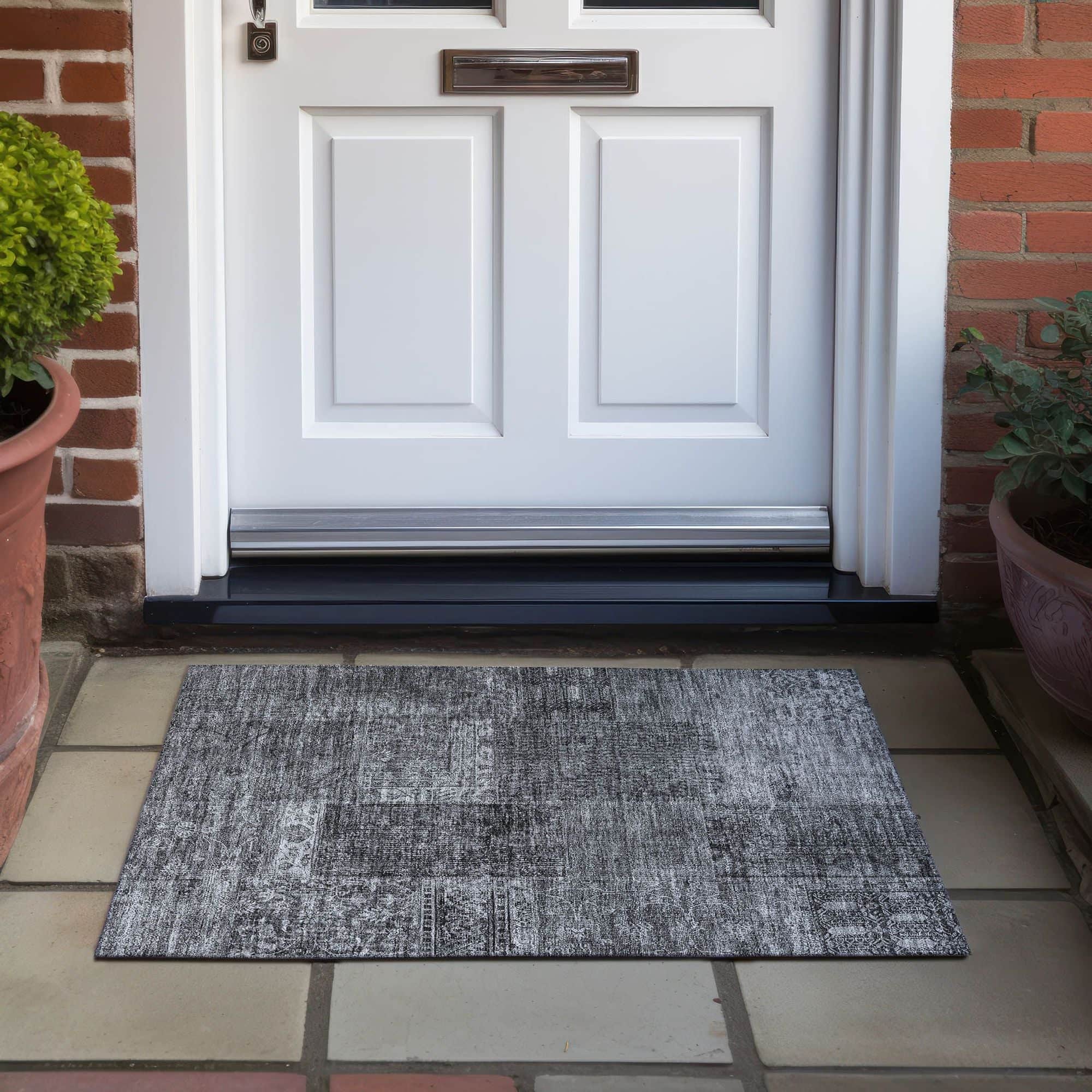 Machine Washable Gray Rug - Indoor / Outdoor - Kids / Pet Friendly Patchwork Print Rug