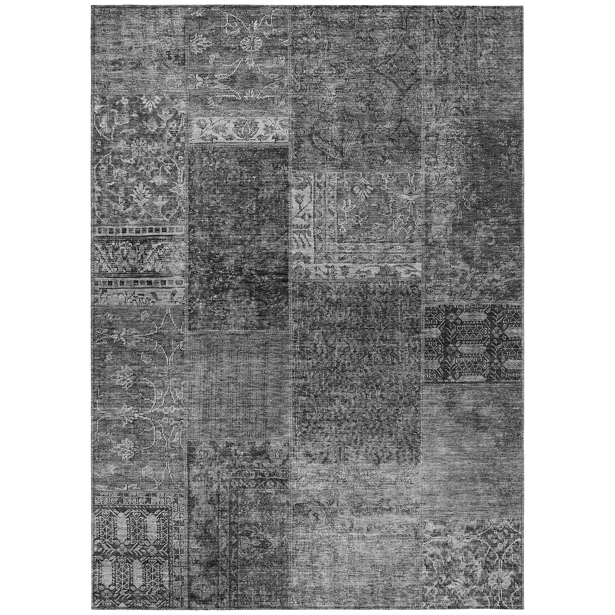 Machine Washable Gray Rug - Indoor / Outdoor - Kids / Pet Friendly Patchwork Print Rug