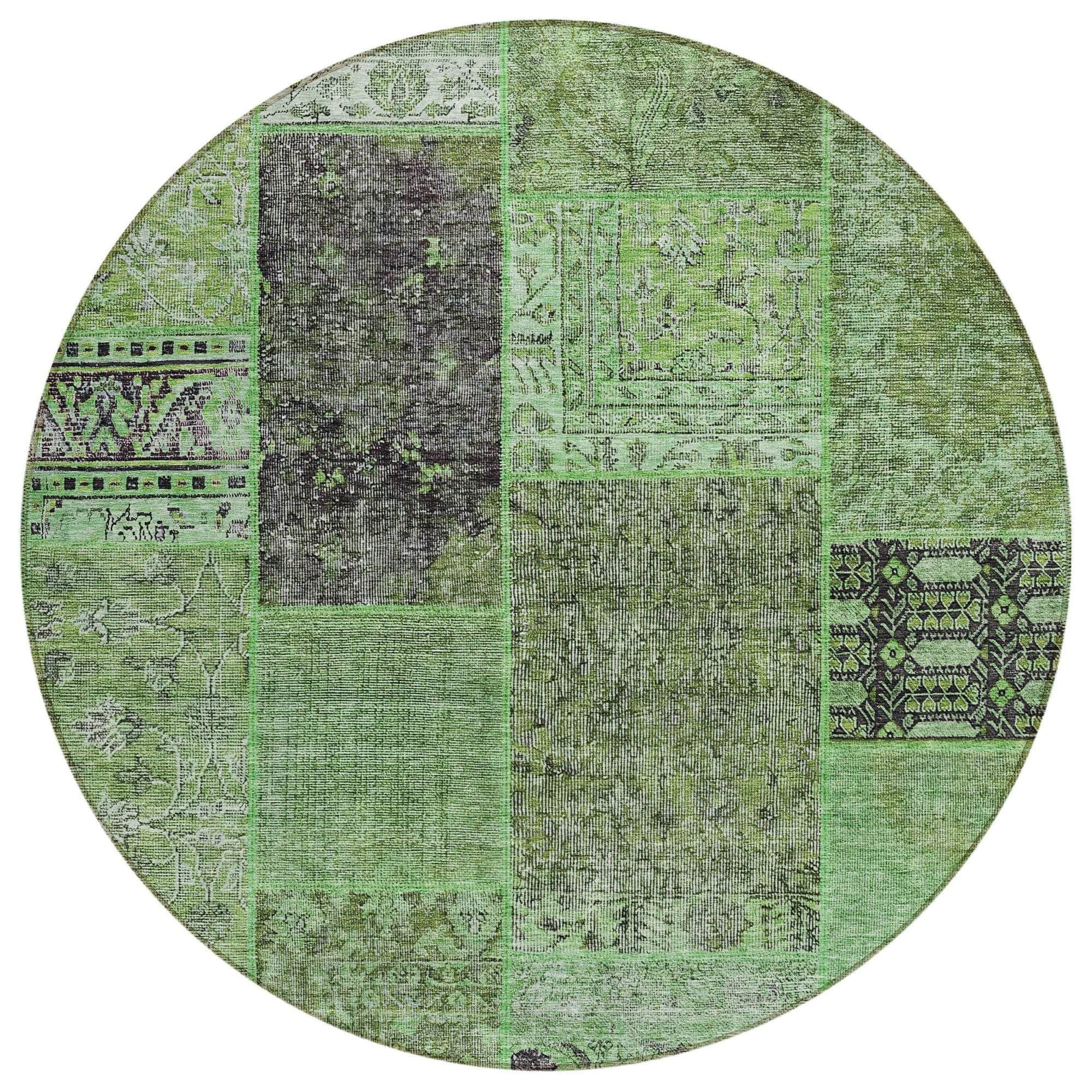 Machine Washable Green Rug - Indoor / Outdoor - Kids / Pet Friendly Patchwork Print Rug