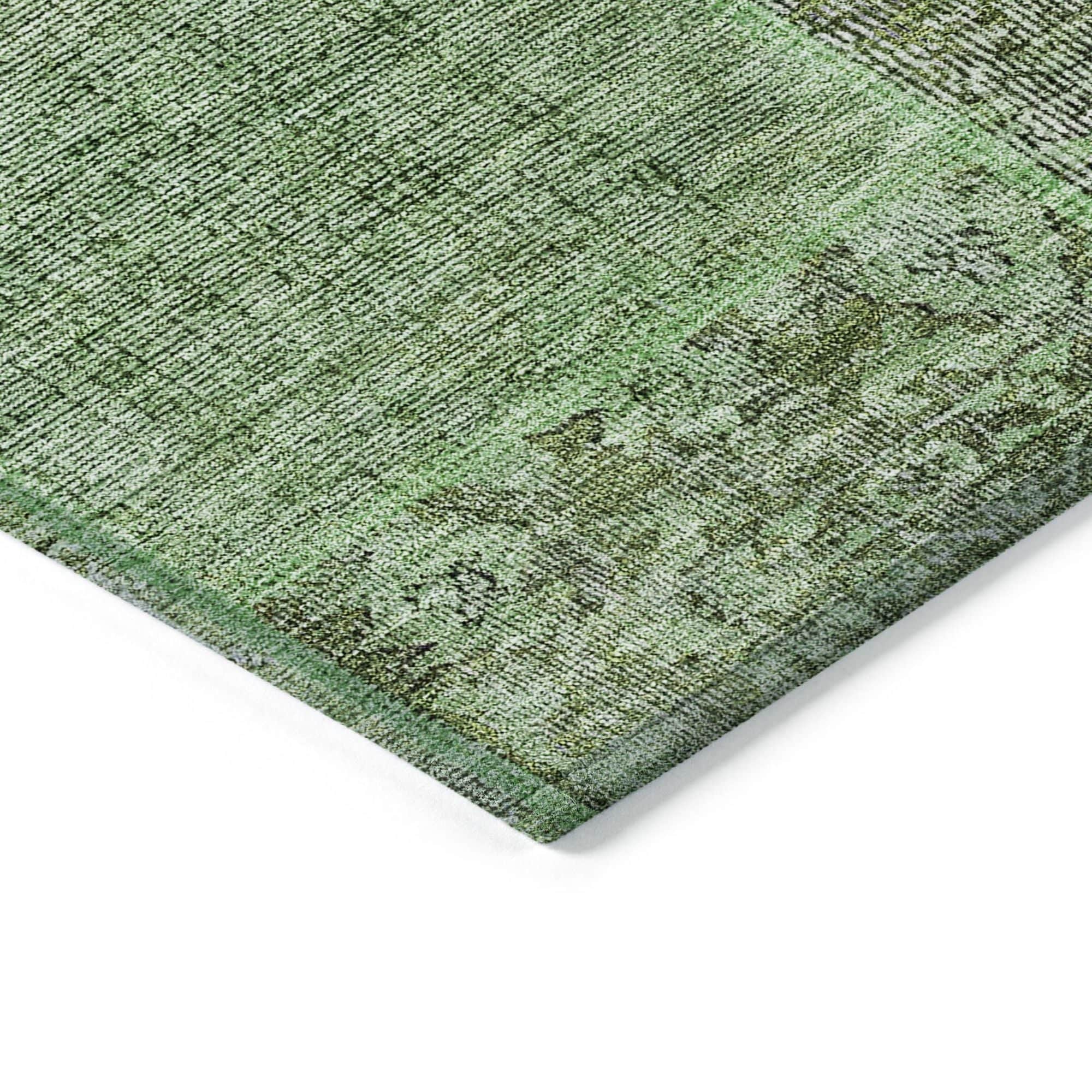 Machine Washable Green Rug - Indoor / Outdoor - Kids / Pet Friendly Patchwork Print Rug