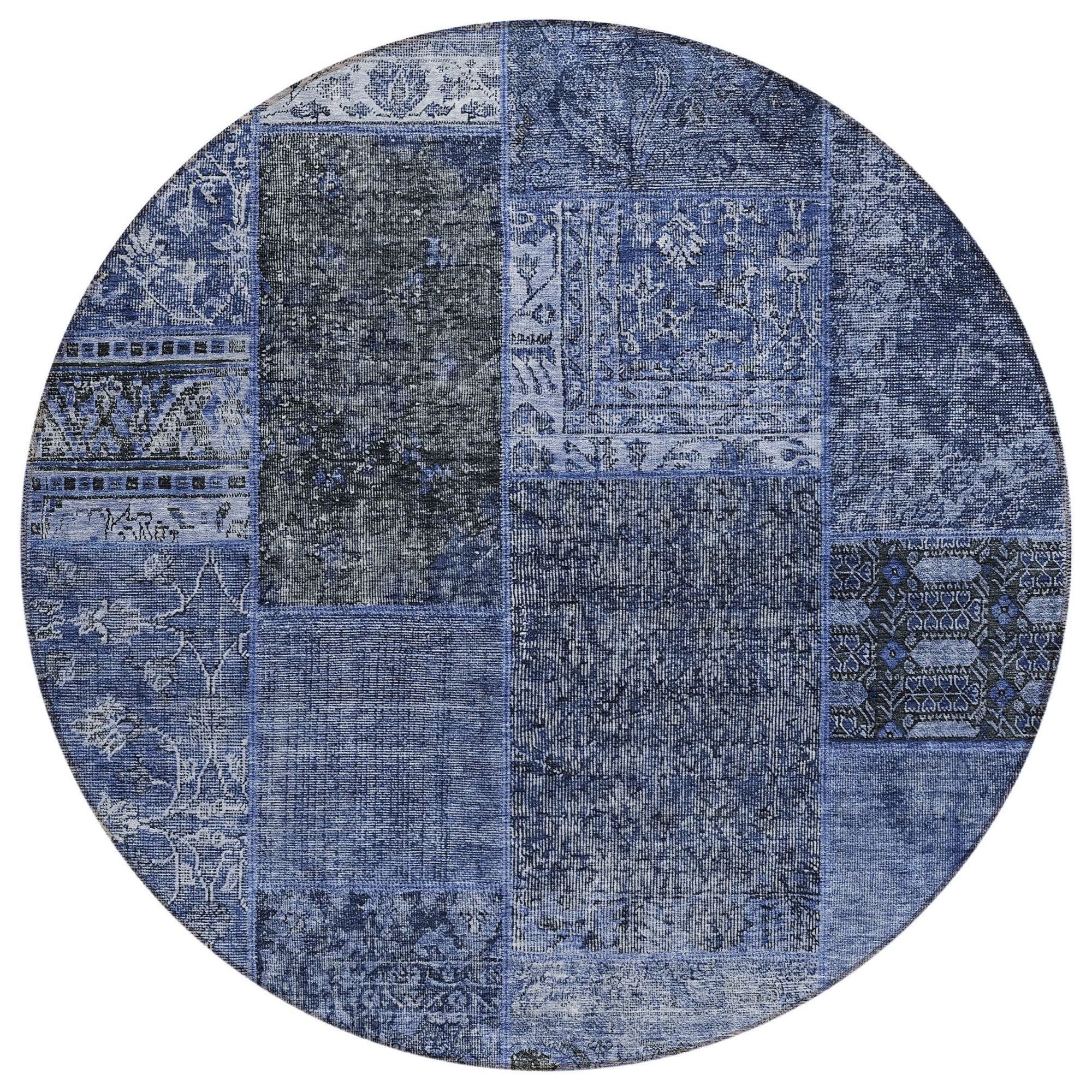 Machine Washable Navy Blue Rug - Indoor / Outdoor - Kids / Pet Friendly Patchwork Print Rug