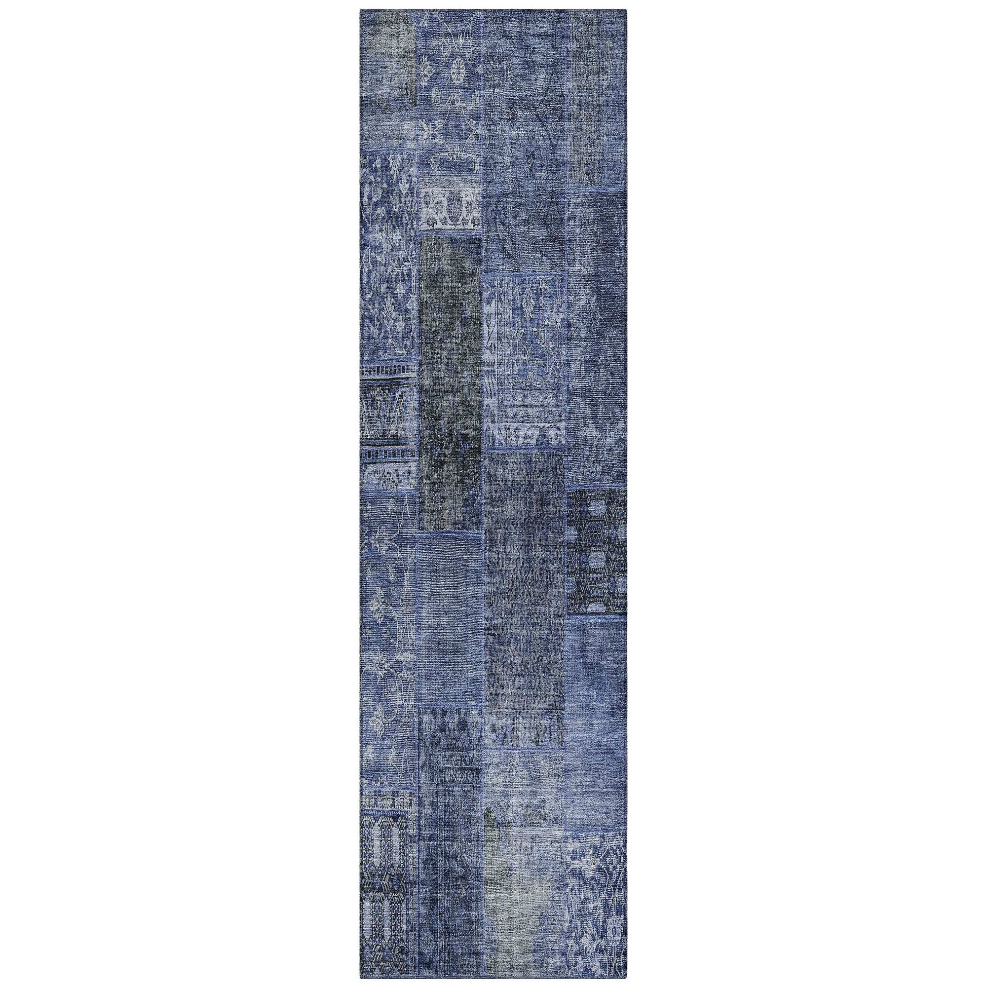 Machine Washable Navy Blue Rug - Indoor / Outdoor - Kids / Pet Friendly Patchwork Print Rug