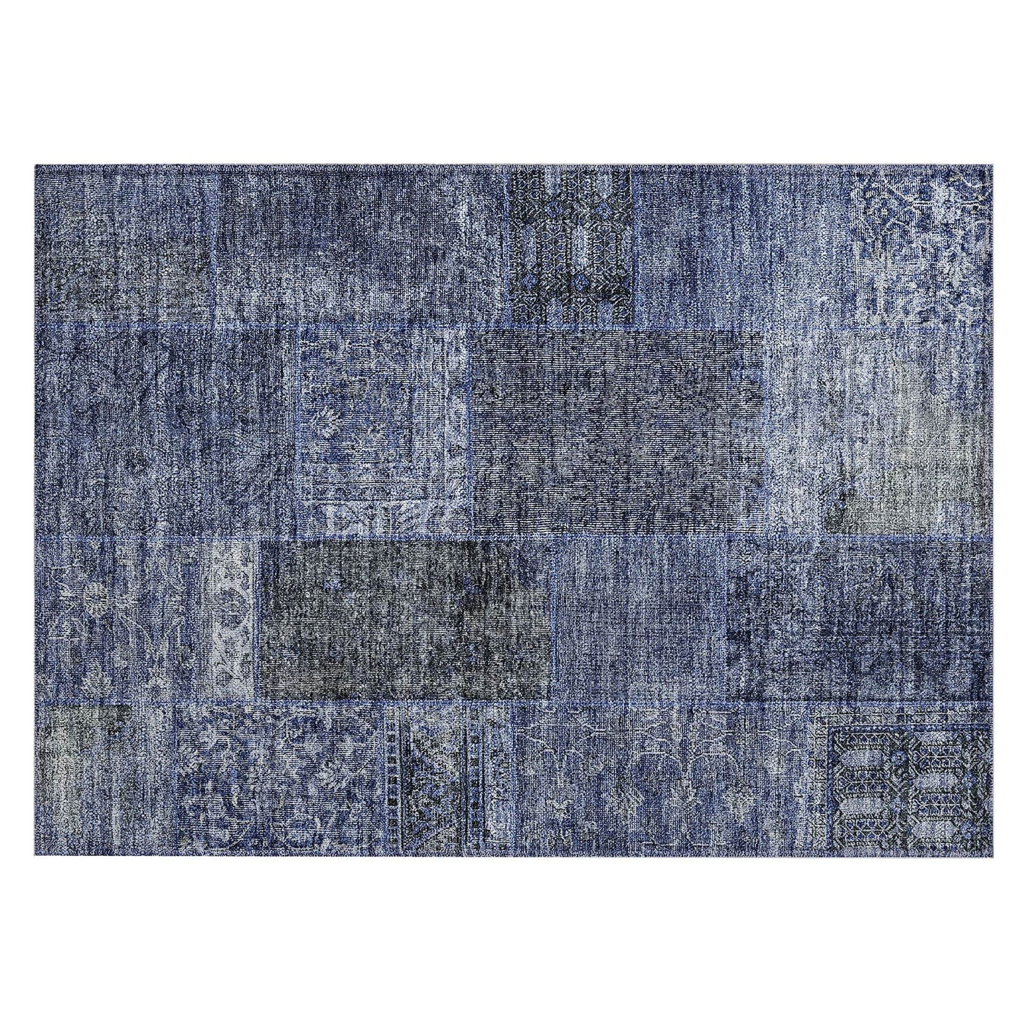 Machine Washable Navy Blue Rug - Indoor / Outdoor - Kids / Pet Friendly Patchwork Print Rug