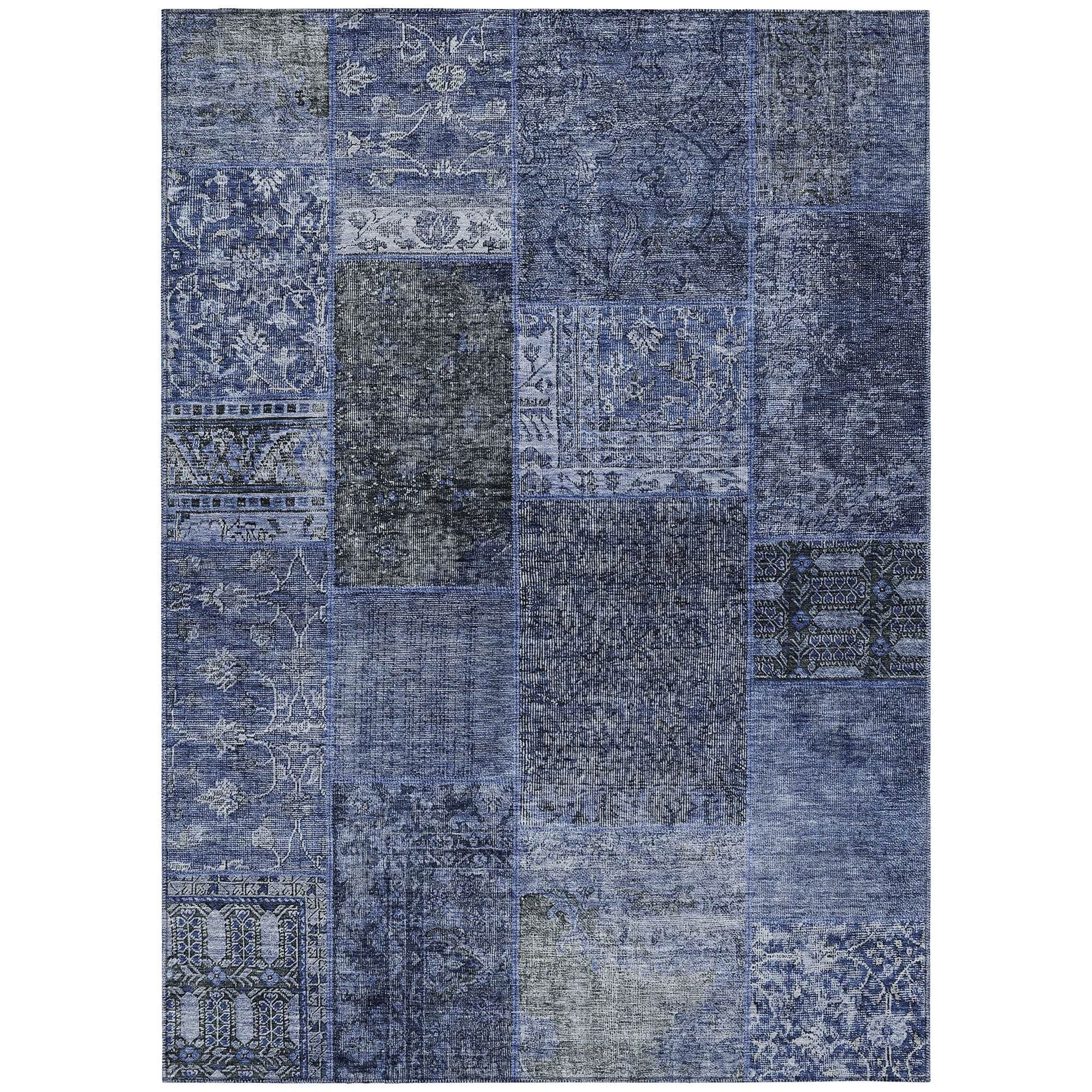 Machine Washable Navy Blue Rug - Indoor / Outdoor - Kids / Pet Friendly Patchwork Print Rug