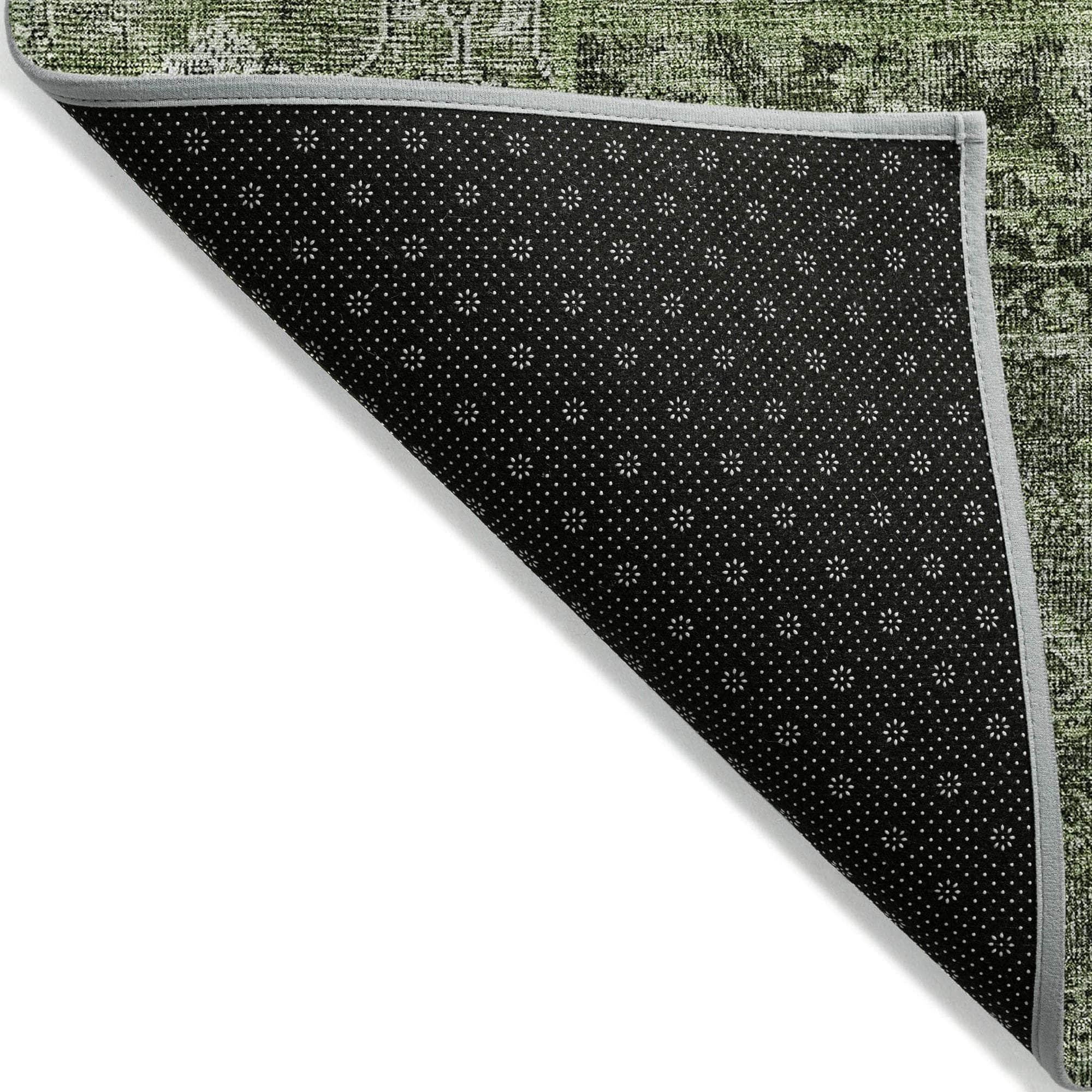 Machine Washable Olive Green Rug - Indoor / Outdoor - Kids / Pet Friendly Patchwork Print Rug