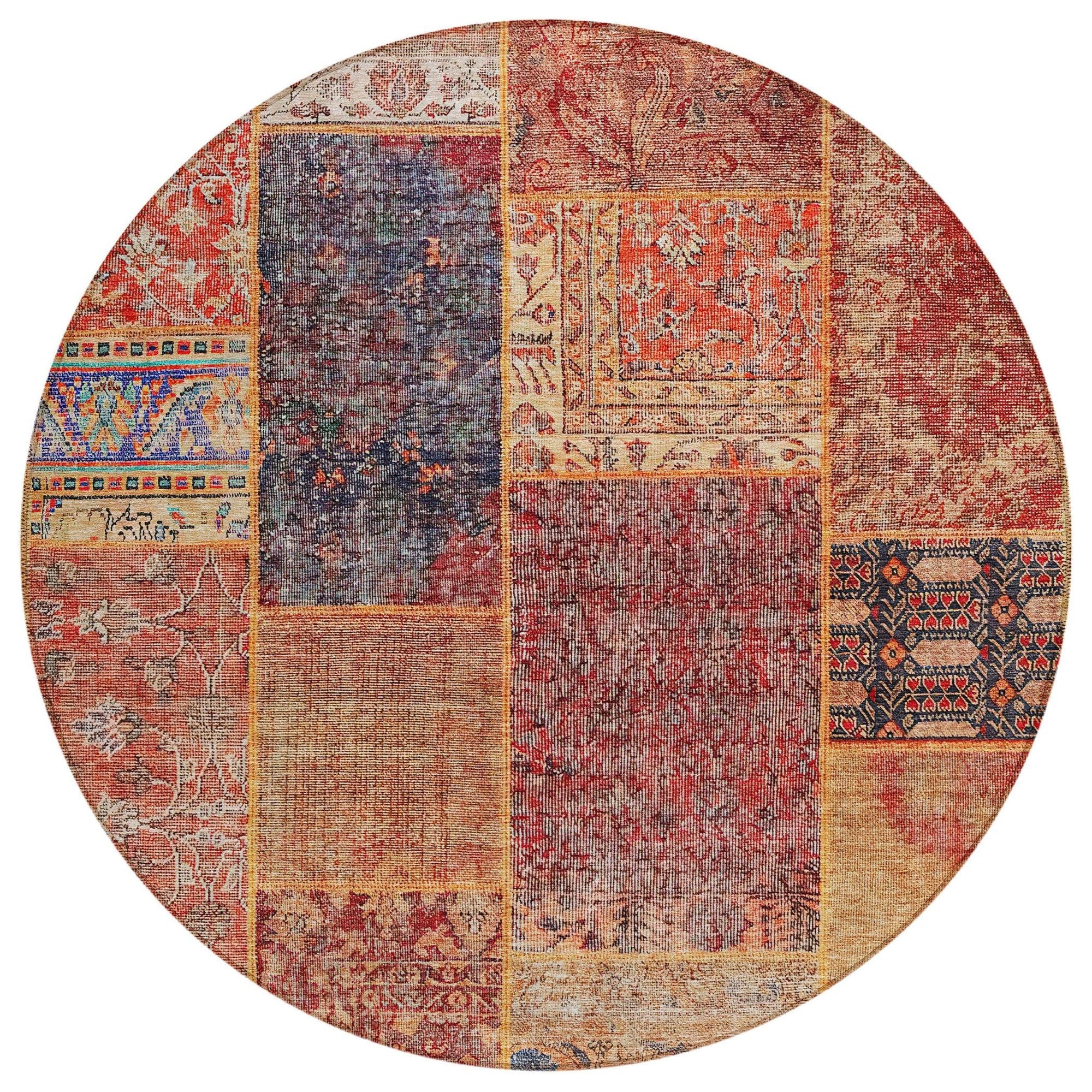 Machine Washable Red Rug - Indoor / Outdoor - Kids / Pet Friendly Patchwork Print Rug