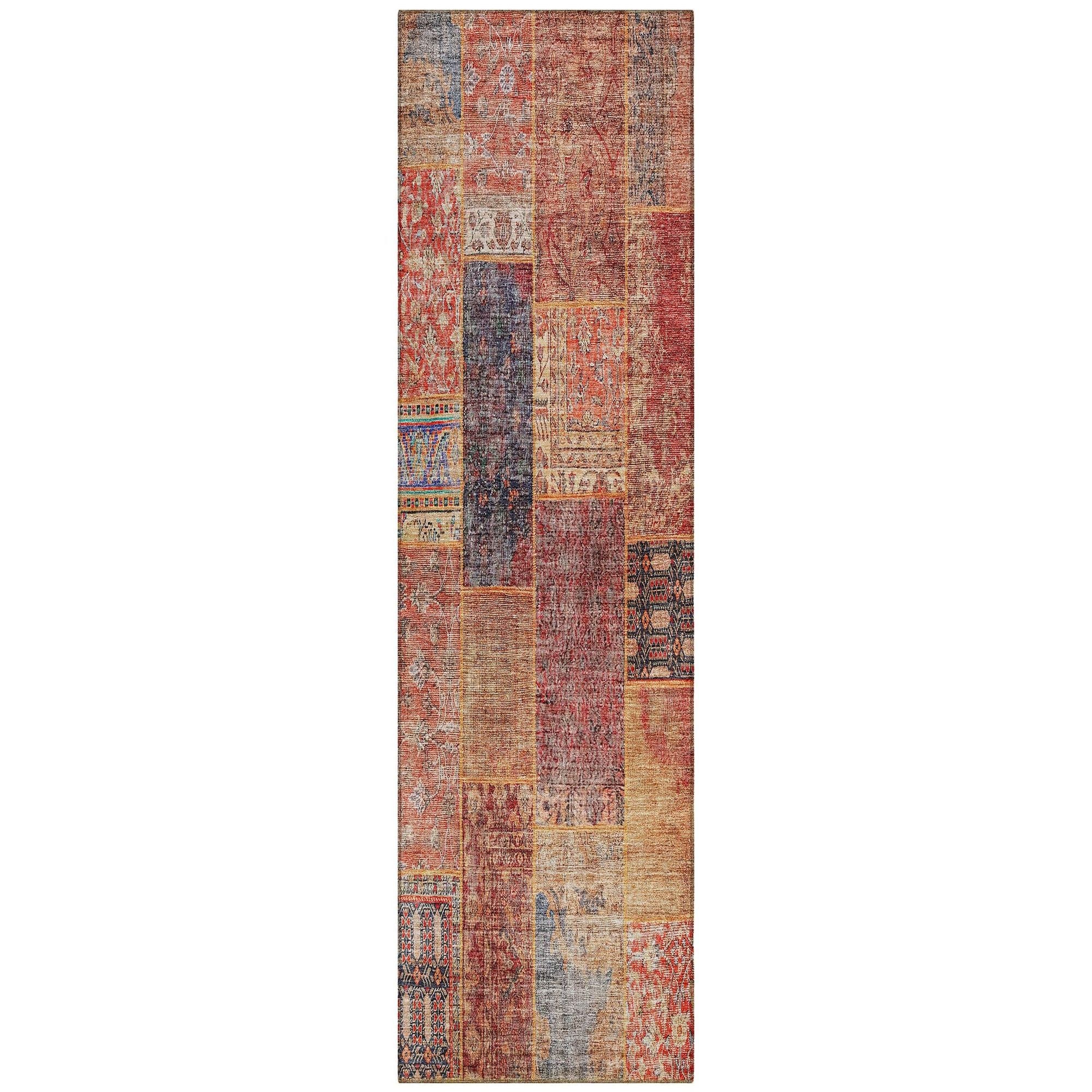 Machine Washable Red Rug - Indoor / Outdoor - Kids / Pet Friendly Patchwork Print Rug