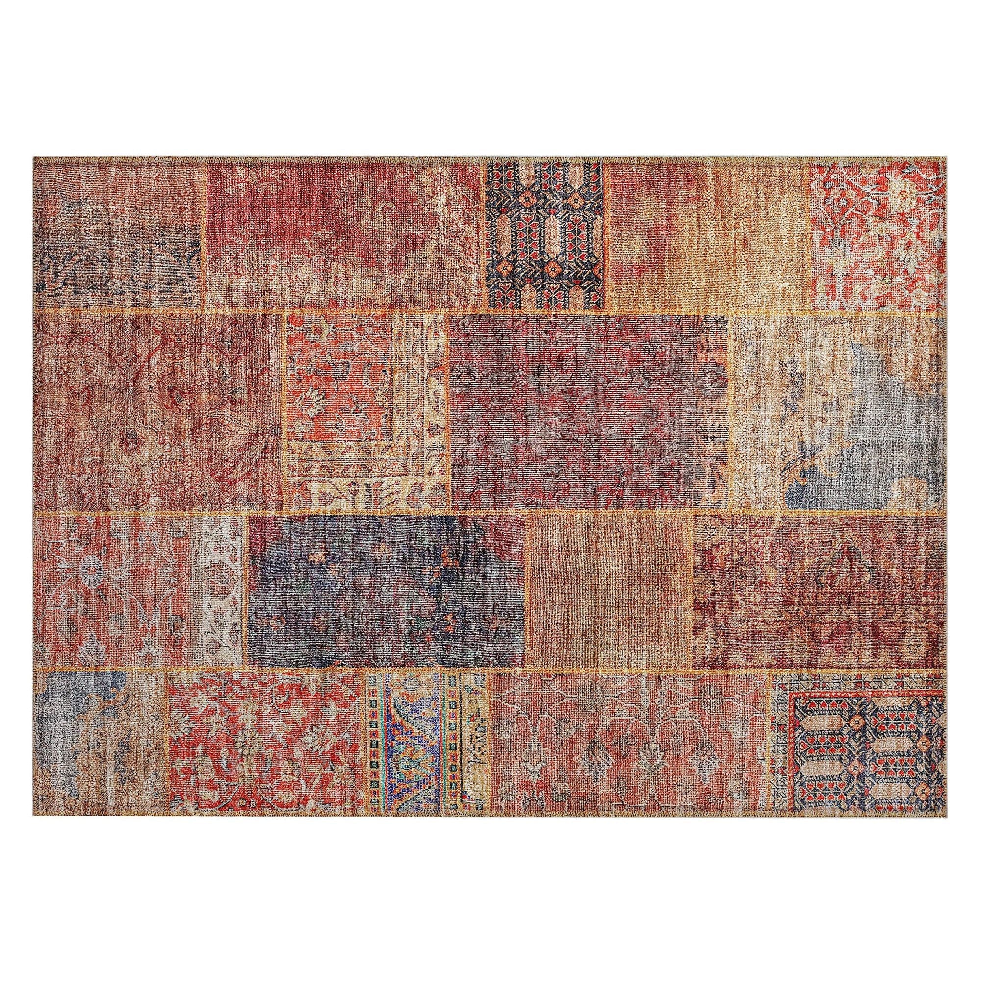 Machine Washable Red Rug - Indoor / Outdoor - Kids / Pet Friendly Patchwork Print Rug