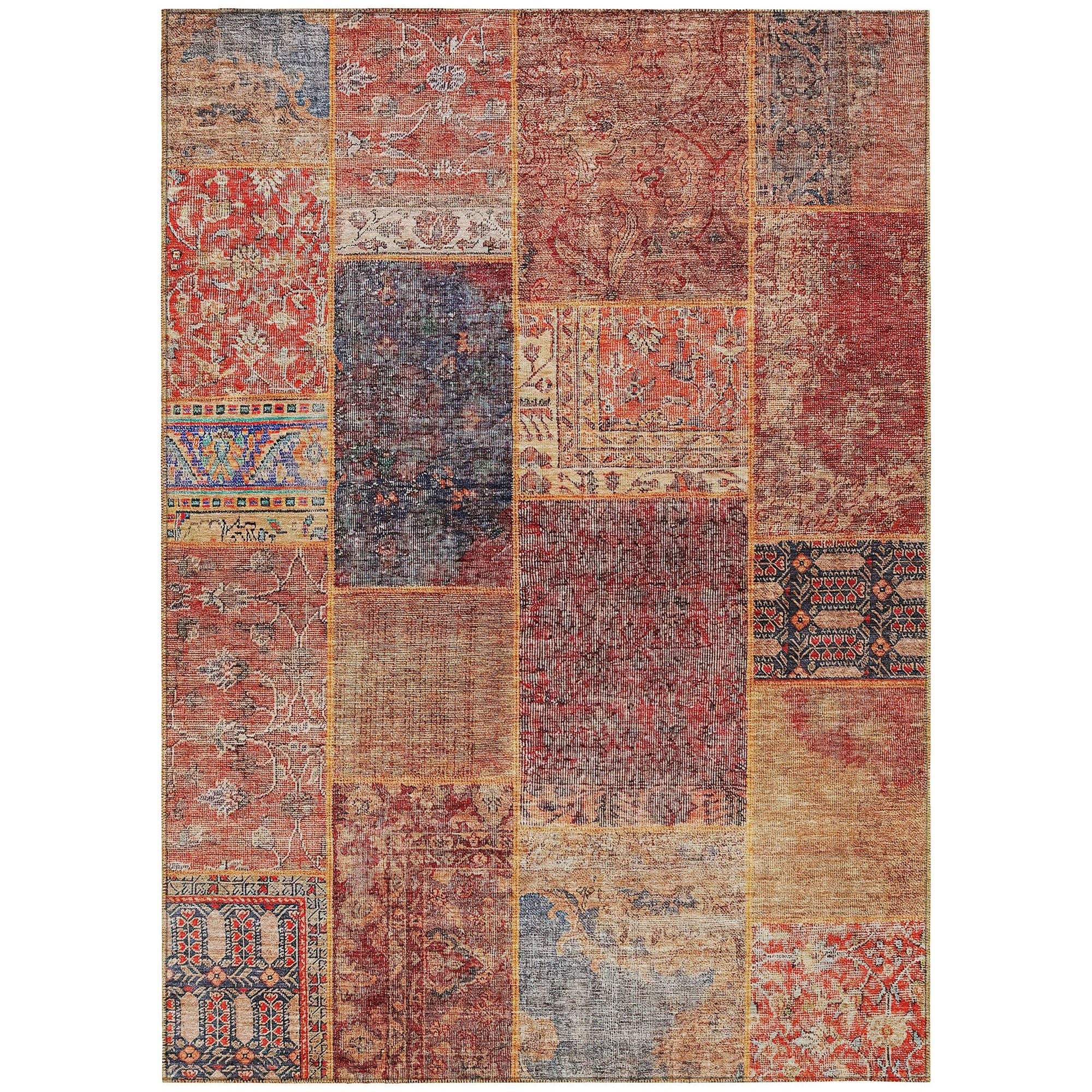 Machine Washable Red Rug - Indoor / Outdoor - Kids / Pet Friendly Patchwork Print Rug