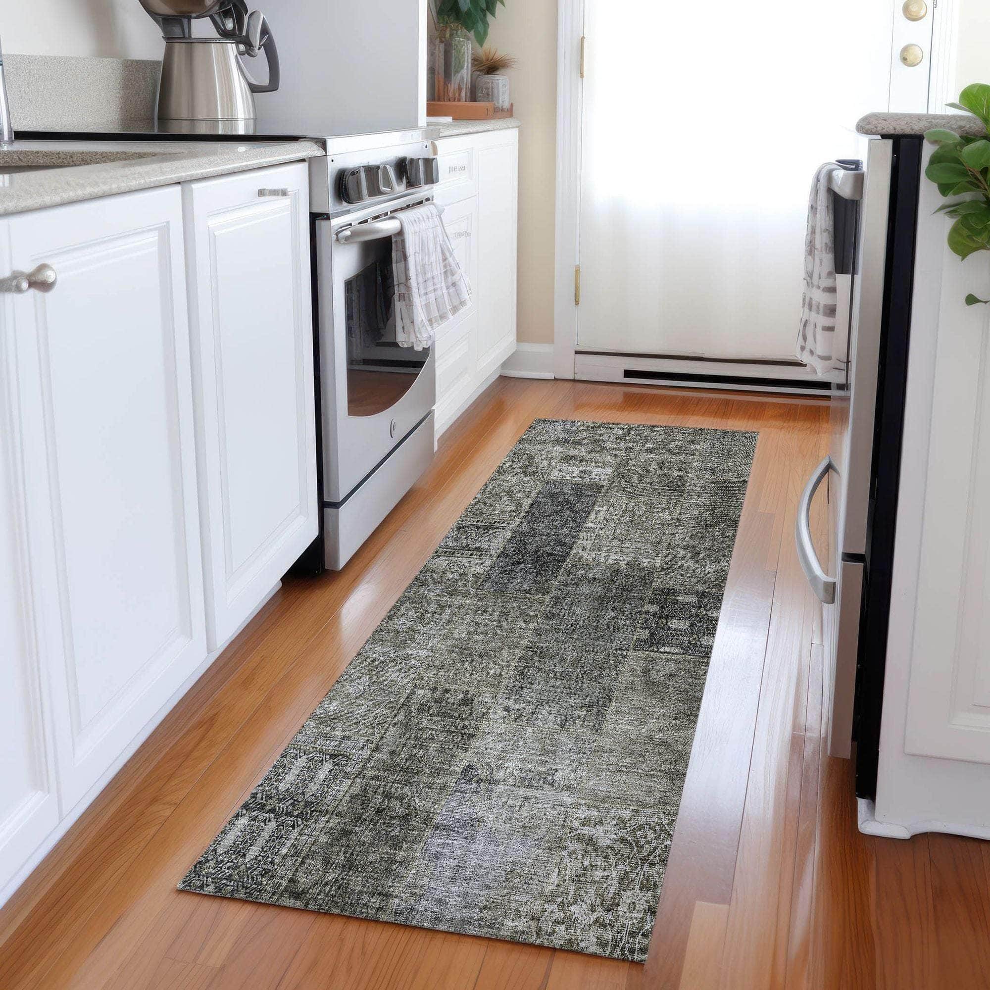 Machine Washable Taupe Brown Rug - Indoor / Outdoor - Kids / Pet Friendly Patchwork Print Rug
