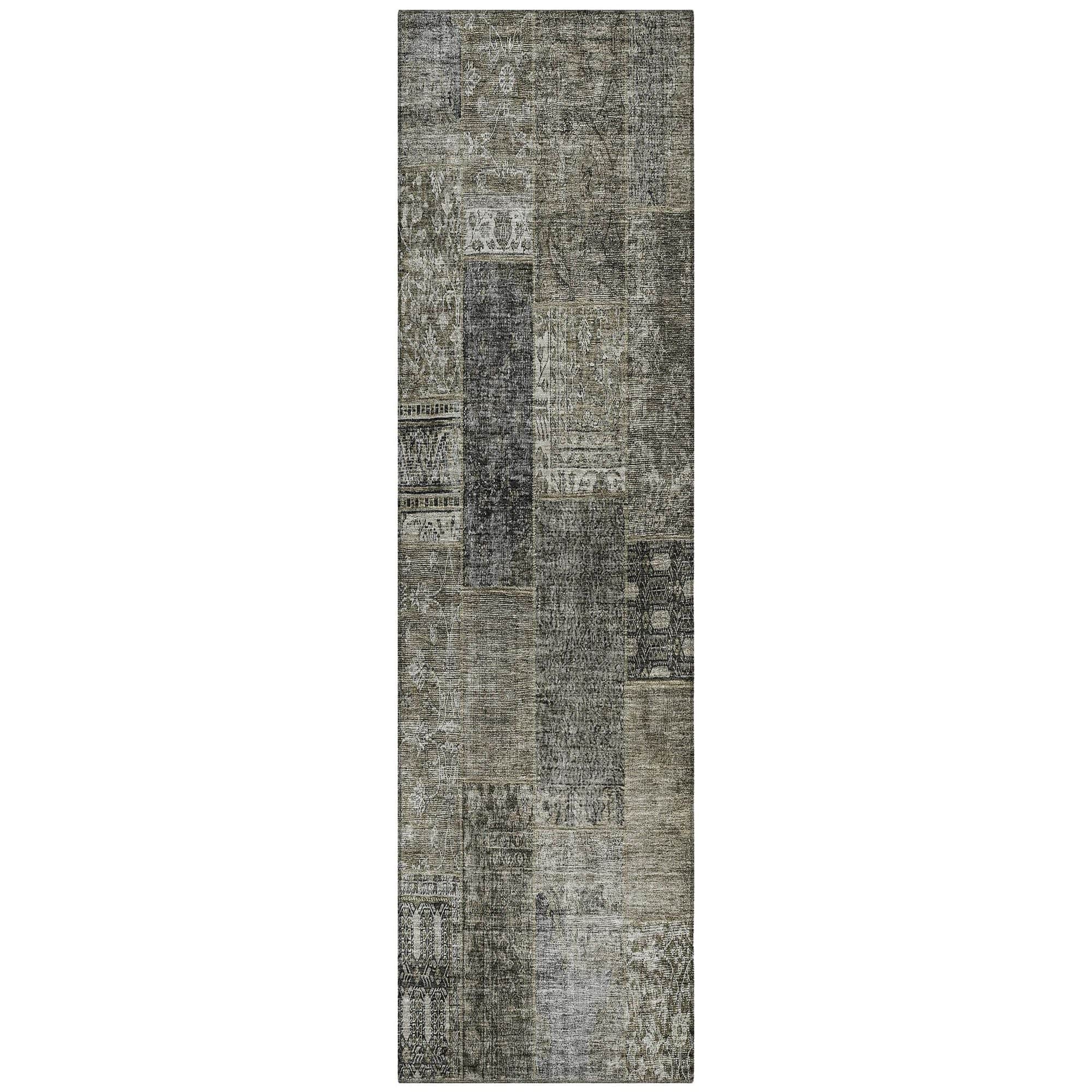 Machine Washable Taupe Brown Rug - Indoor / Outdoor - Kids / Pet Friendly Patchwork Print Rug