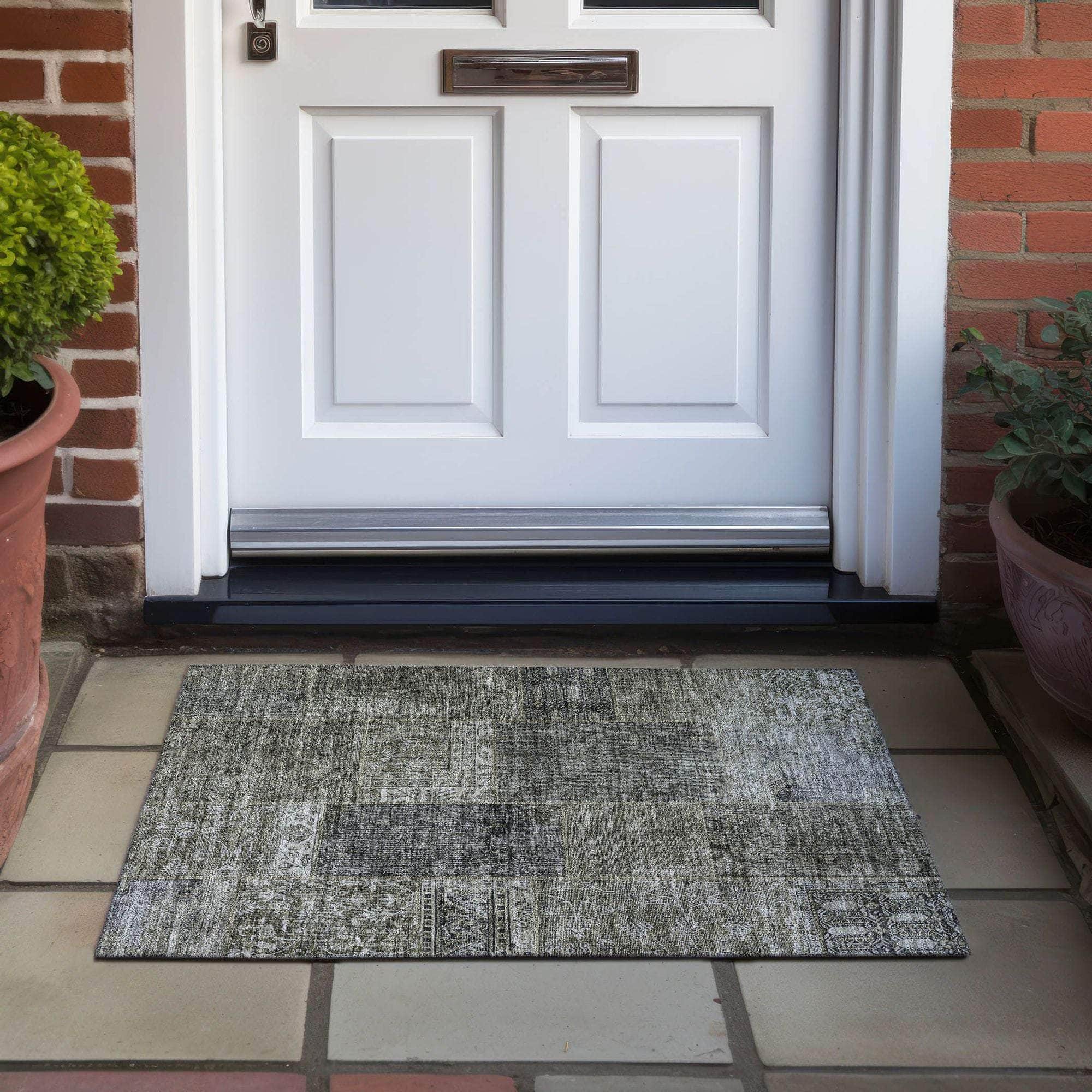 Machine Washable Taupe Brown Rug - Indoor / Outdoor - Kids / Pet Friendly Patchwork Print Rug