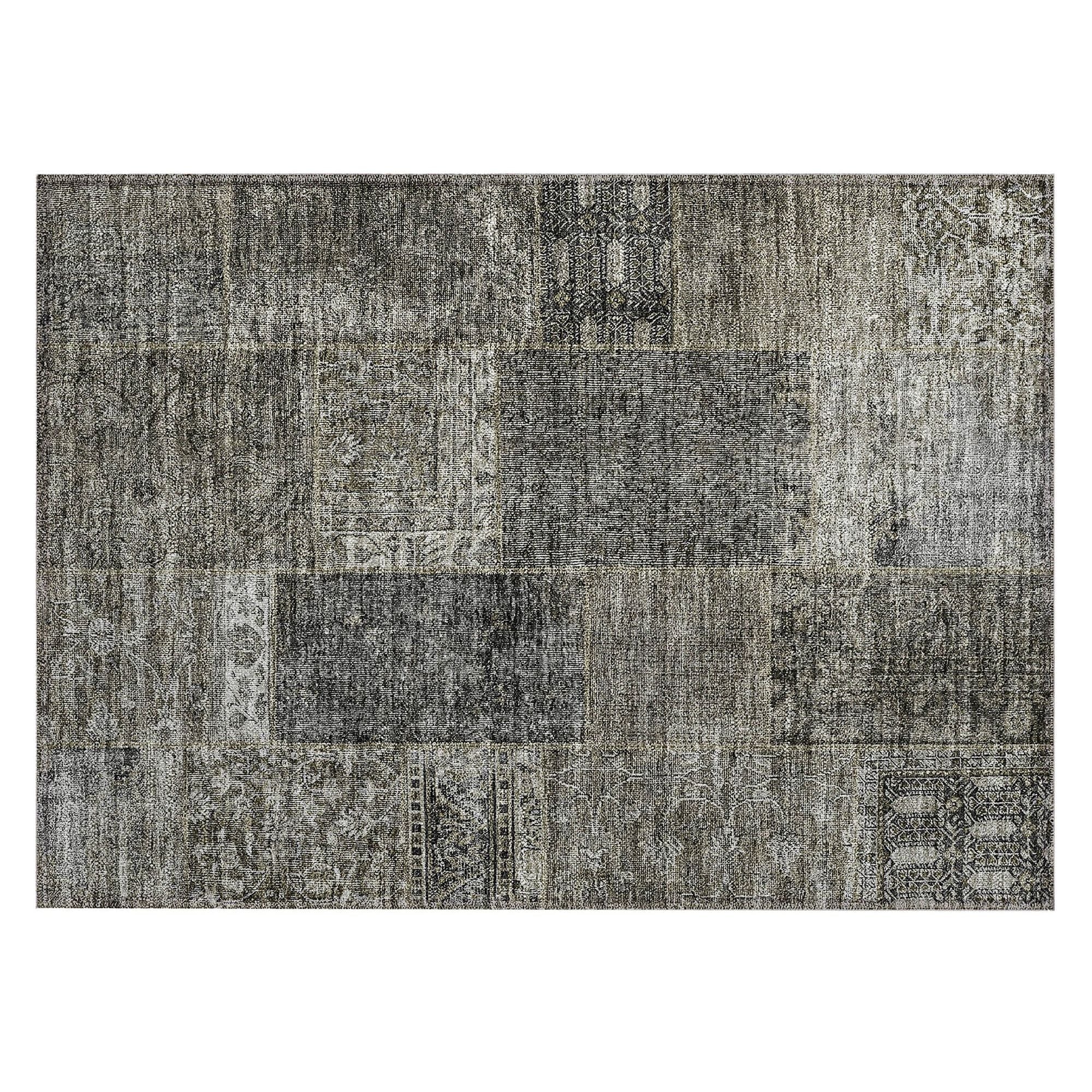 Machine Washable Taupe Brown Rug - Indoor / Outdoor - Kids / Pet Friendly Patchwork Print Rug