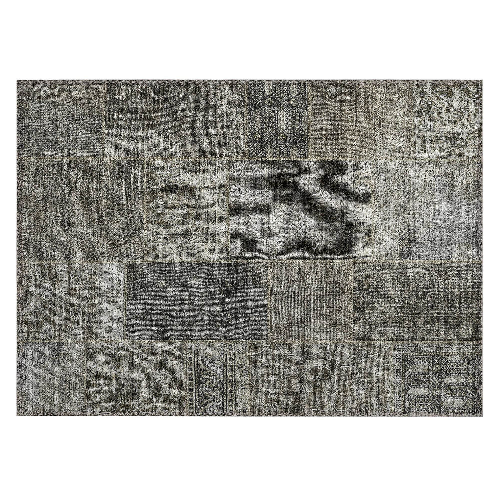 Machine Washable Taupe Brown Rug - Indoor / Outdoor - Kids / Pet Friendly Patchwork Print Rug