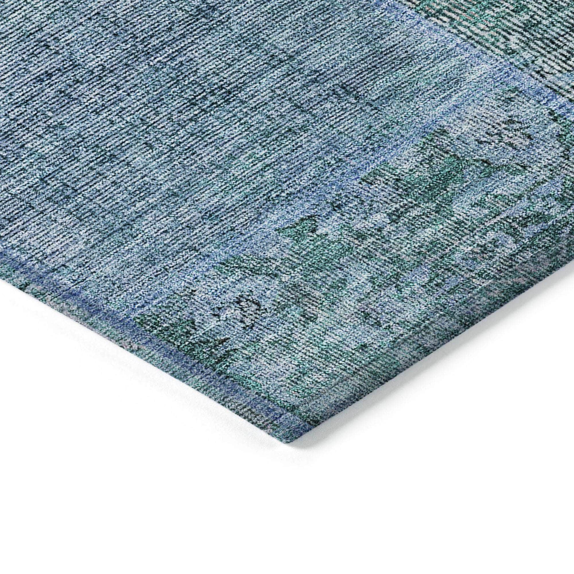 Machine Washable Teal Rug - Indoor / Outdoor - Kids / Pet Friendly Patchwork Print Rug