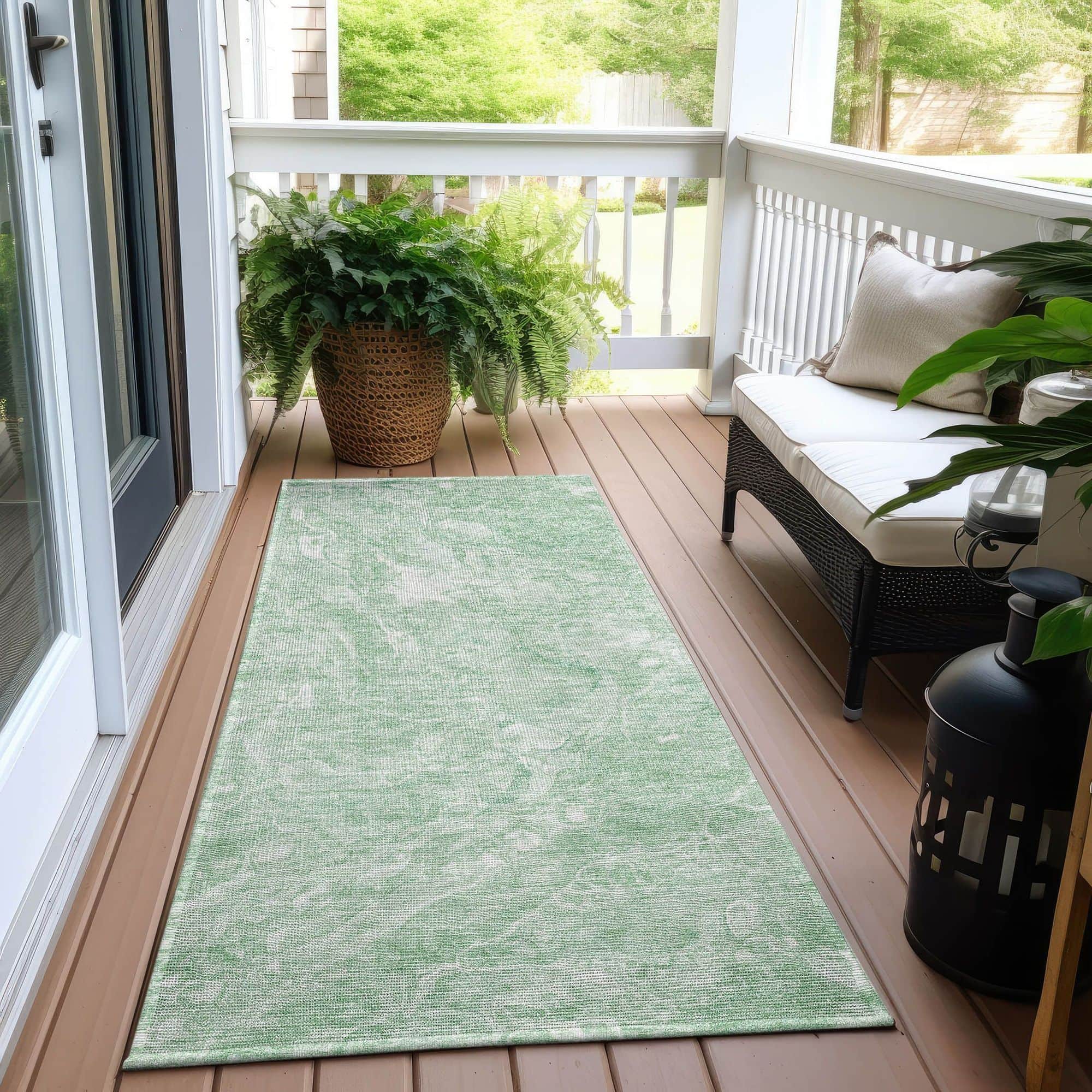 Machine Washable Mint Green Rug - Indoor / Outdoor - Kids / Pet Friendly Abstract Print Rug