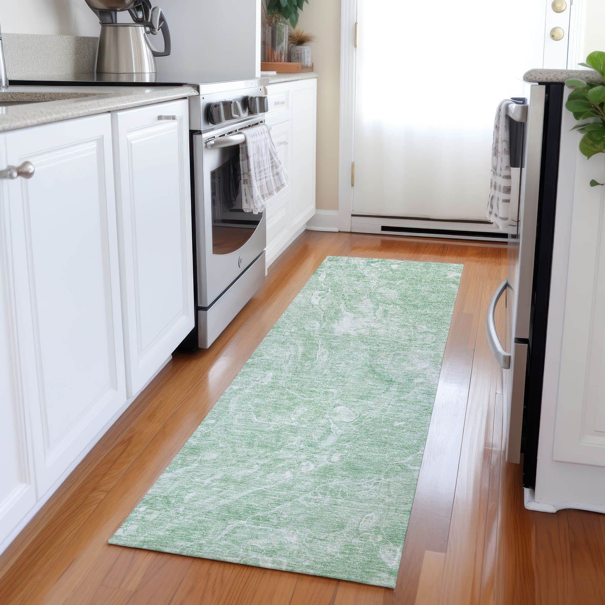 Machine Washable Mint Green Rug - Indoor / Outdoor - Kids / Pet Friendly Abstract Print Rug