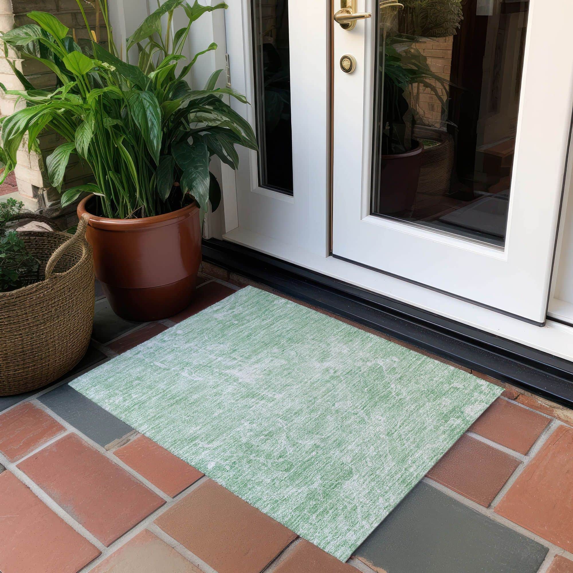 Machine Washable Mint Green Rug - Indoor / Outdoor - Kids / Pet Friendly Abstract Print Rug