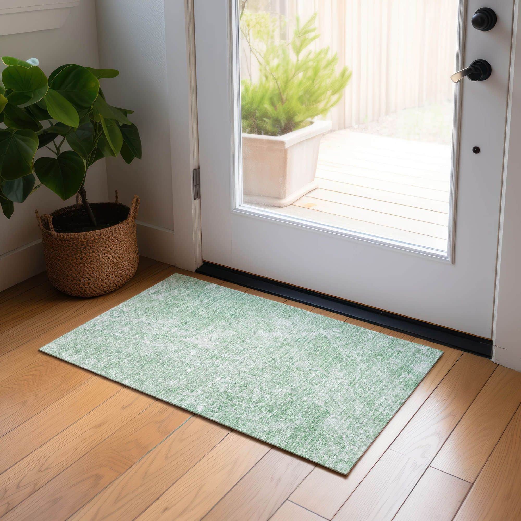 Machine Washable Mint Green Rug - Indoor / Outdoor - Kids / Pet Friendly Abstract Print Rug
