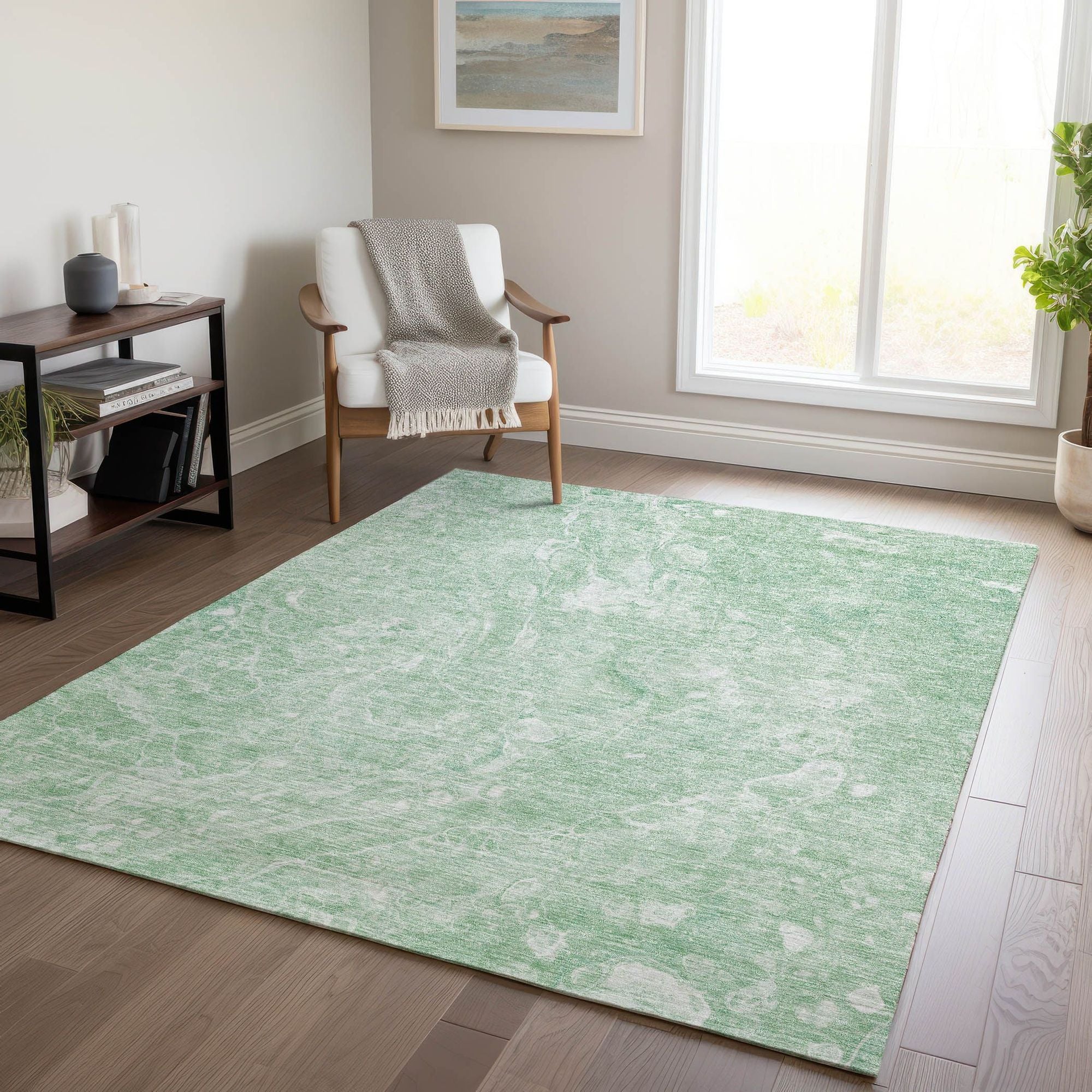 Machine Washable Mint Green Rug - Indoor / Outdoor - Kids / Pet Friendly Abstract Print Rug