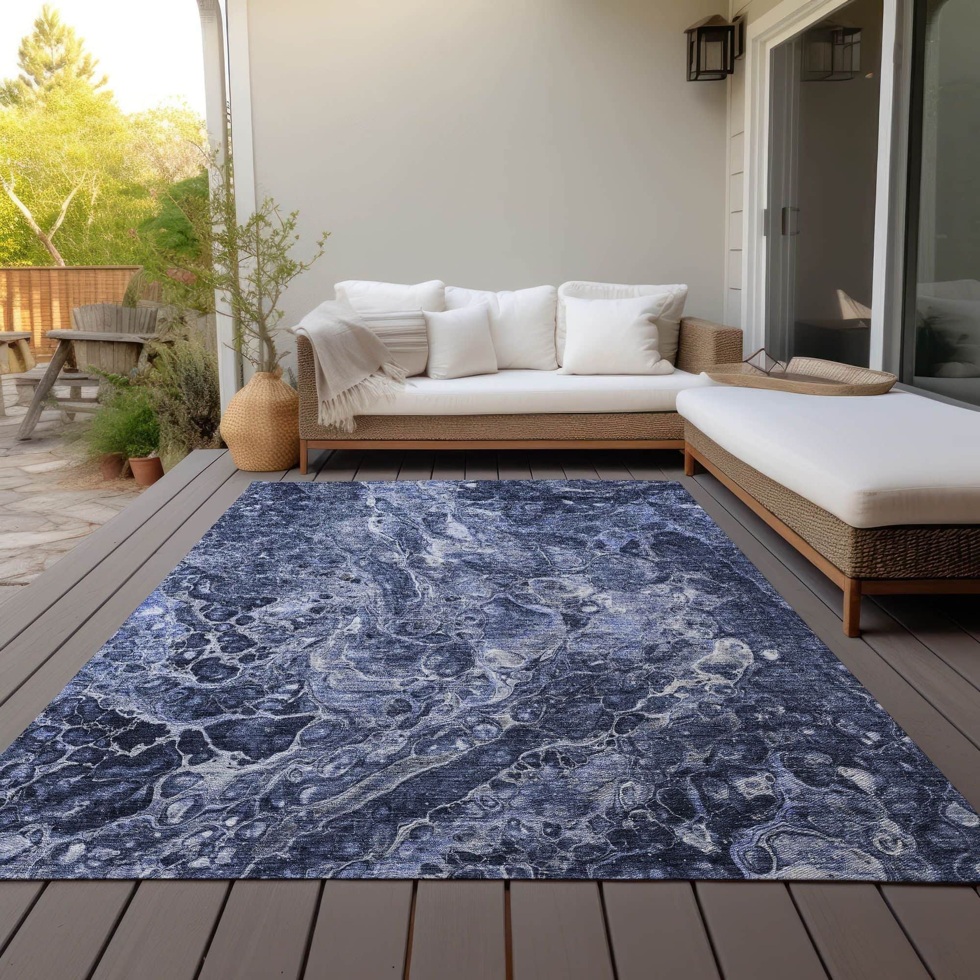 Machine Washable Navy Blue Rug - Indoor / Outdoor - Kids / Pet Friendly Abstract Print Rug