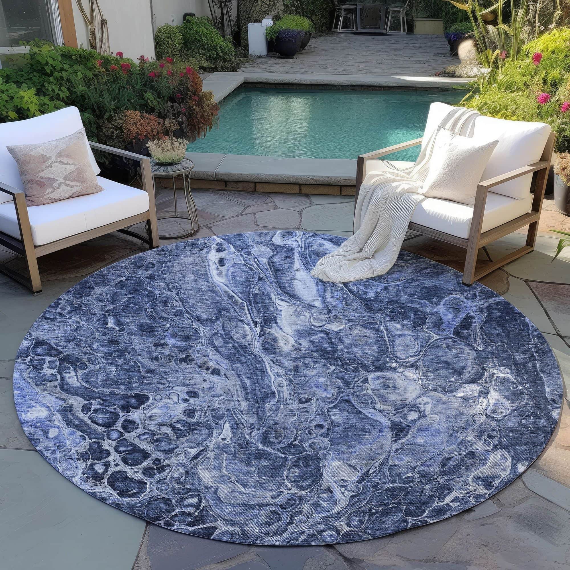 Machine Washable Navy Blue Rug - Indoor / Outdoor - Kids / Pet Friendly Abstract Print Rug