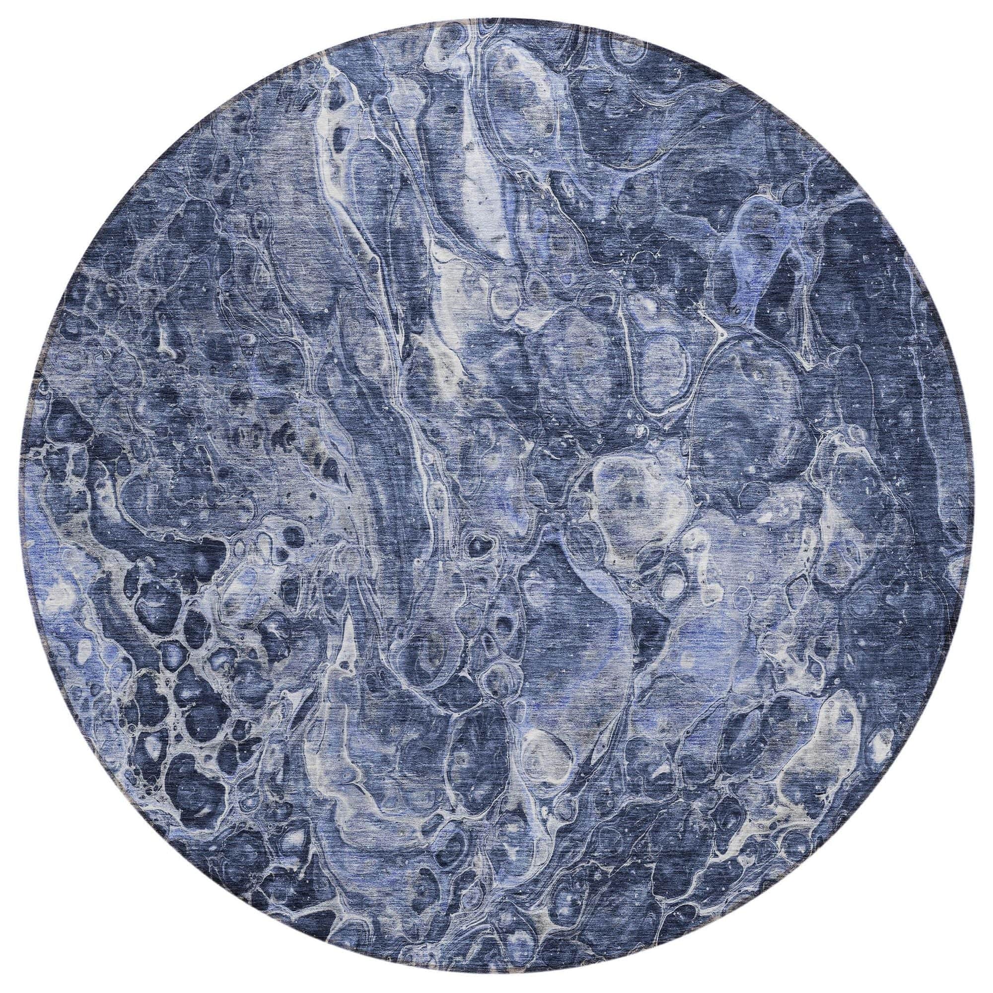 Machine Washable Navy Blue Rug - Indoor / Outdoor - Kids / Pet Friendly Abstract Print Rug