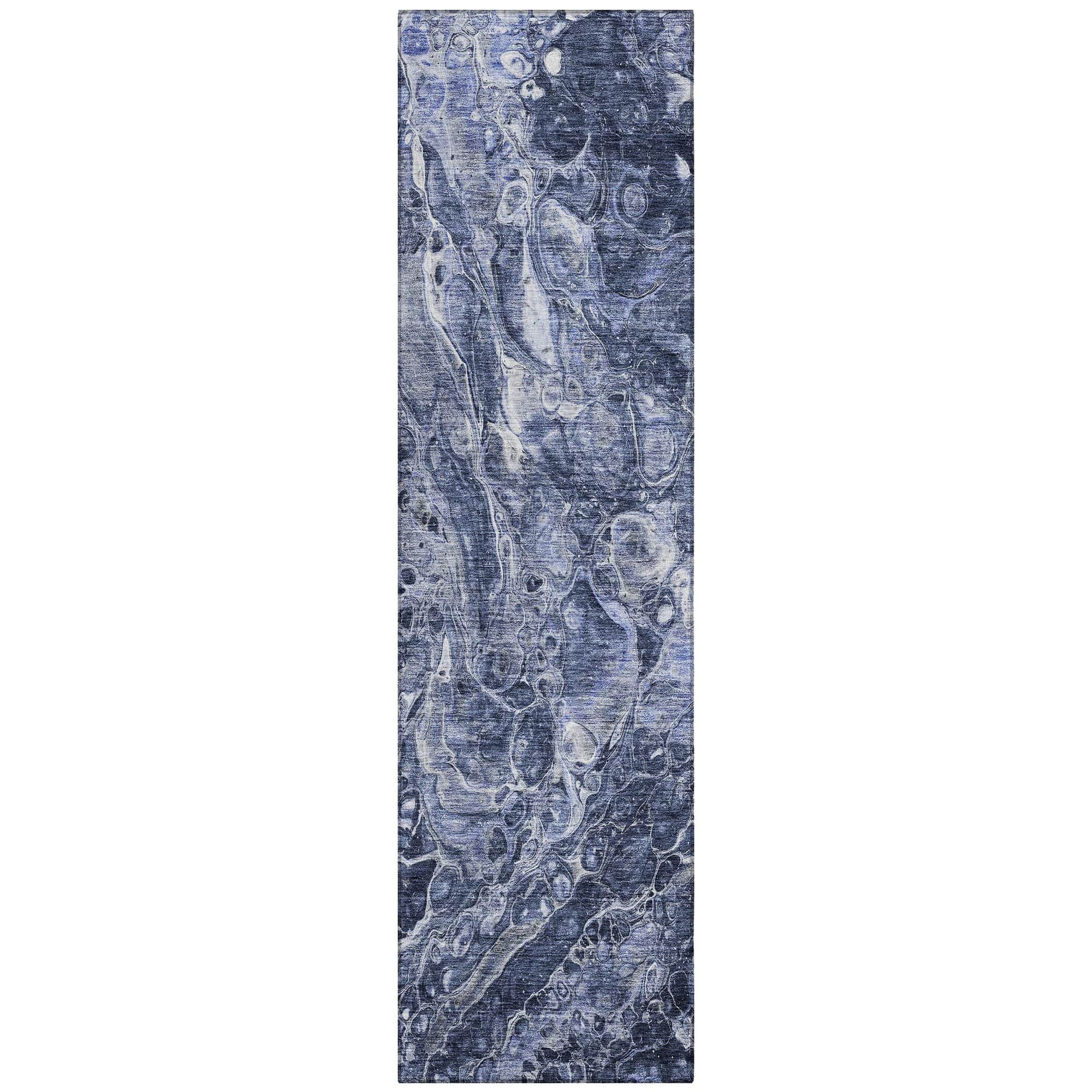 Machine Washable Navy Blue Rug - Indoor / Outdoor - Kids / Pet Friendly Abstract Print Rug