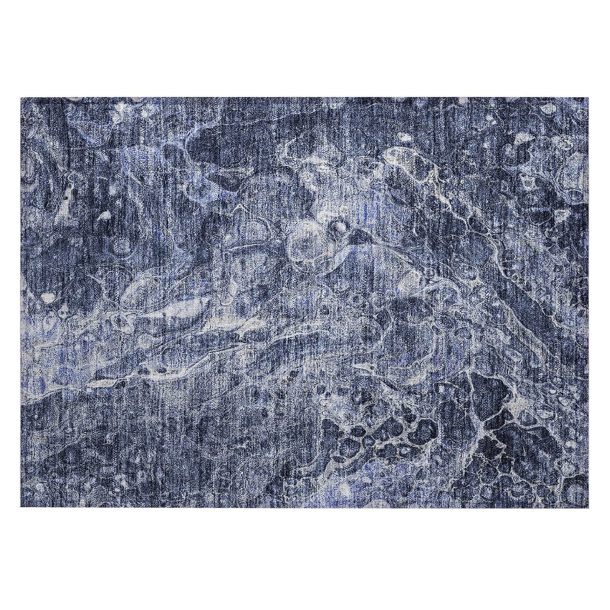 Machine Washable Navy Blue Rug - Indoor / Outdoor - Kids / Pet Friendly Abstract Print Rug