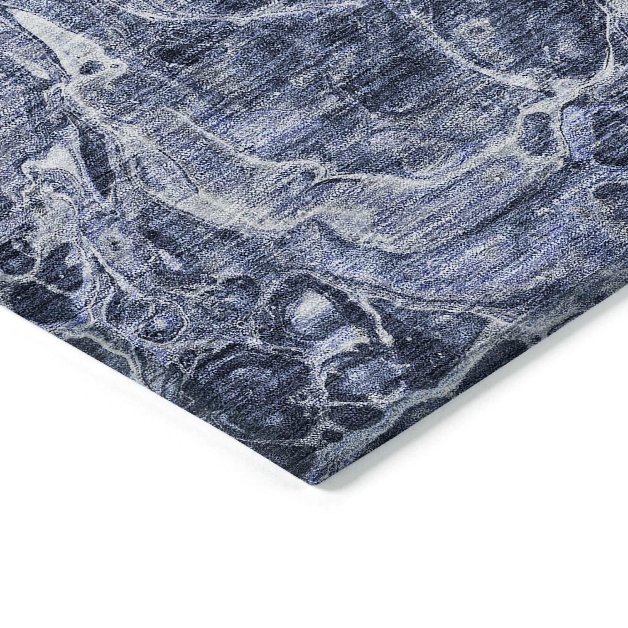 Machine Washable Navy Blue Rug - Indoor / Outdoor - Kids / Pet Friendly Abstract Print Rug