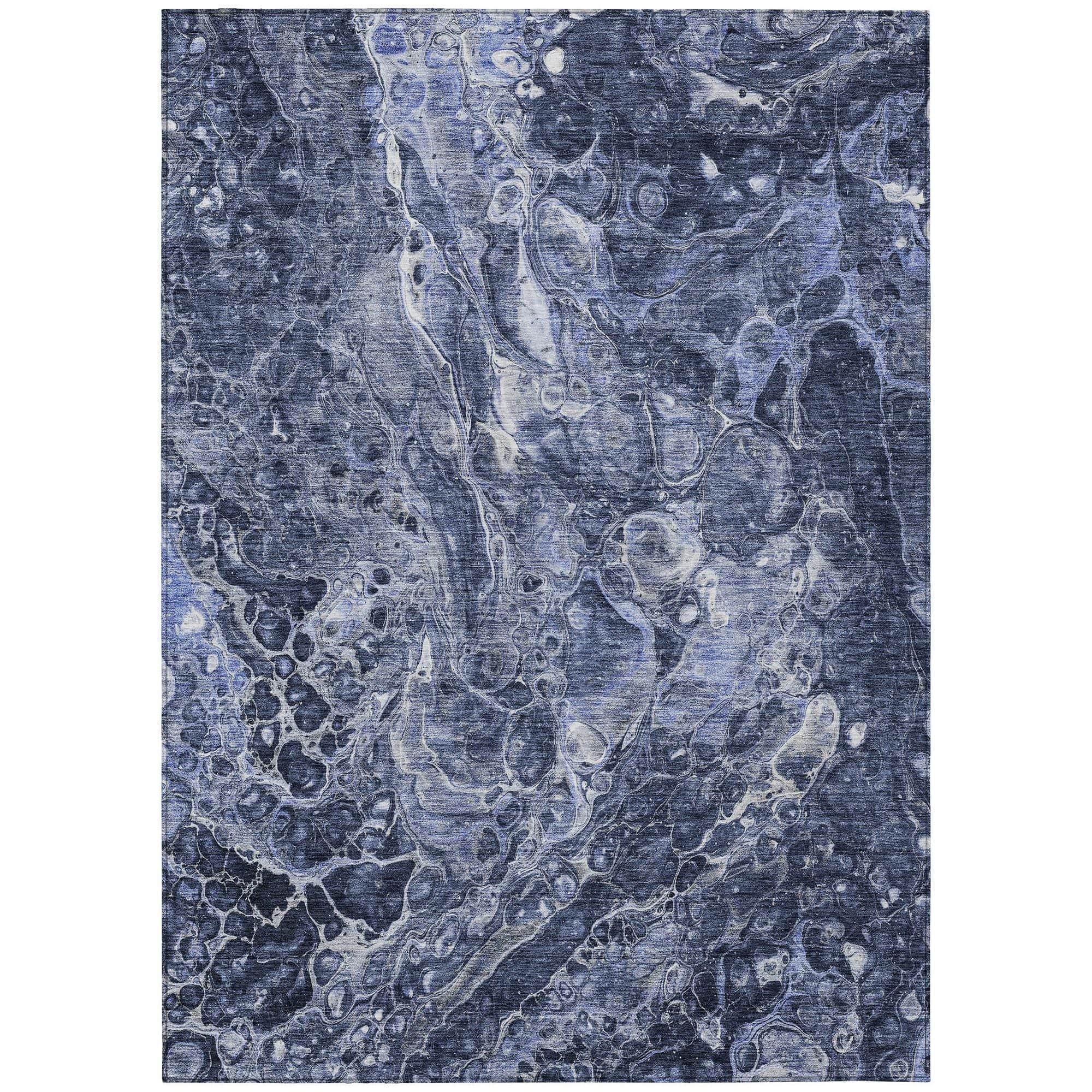 Machine Washable Navy Blue Rug - Indoor / Outdoor - Kids / Pet Friendly Abstract Print Rug