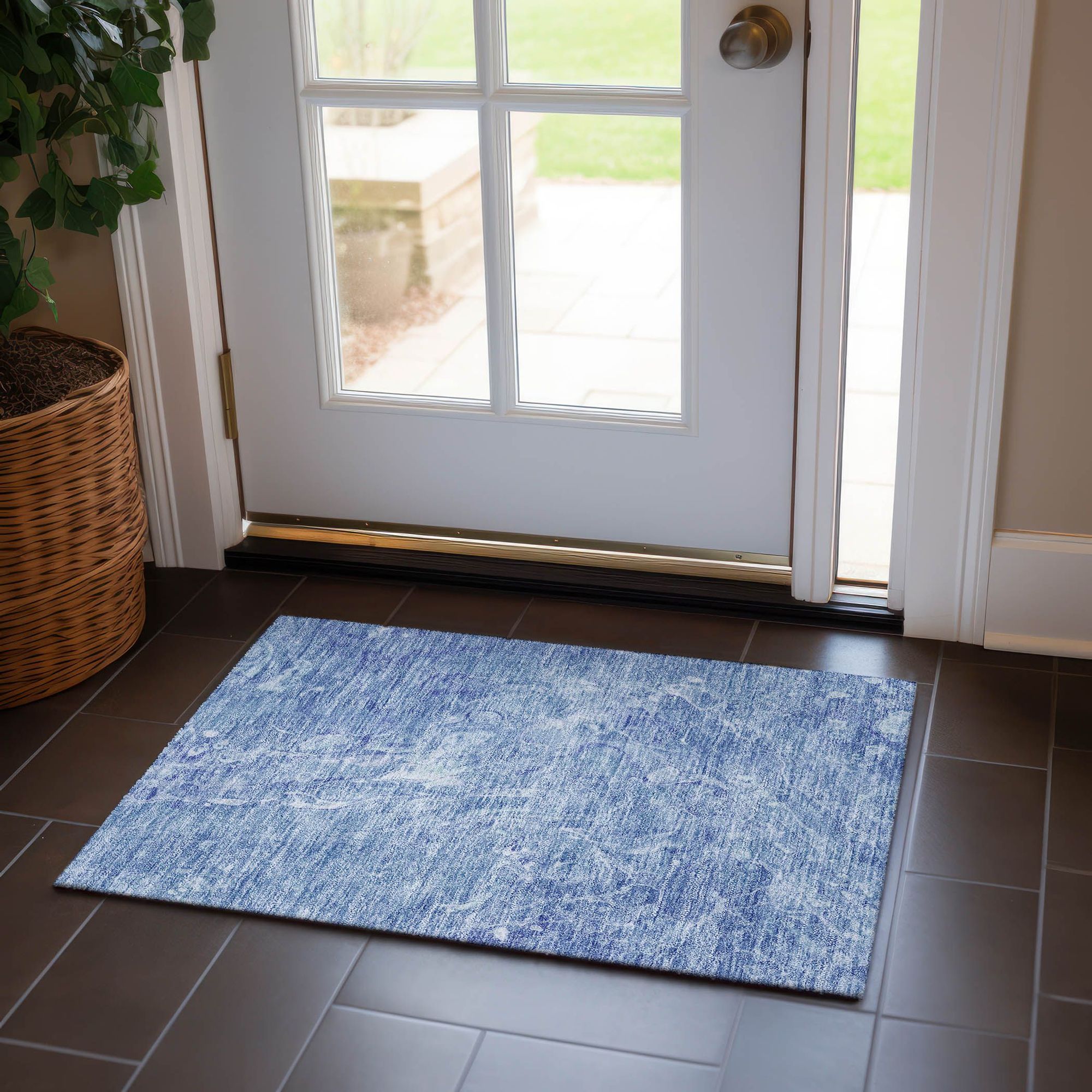 Machine Washable Sky Blue Rug - Indoor / Outdoor - Kids / Pet Friendly Abstract Print Rug