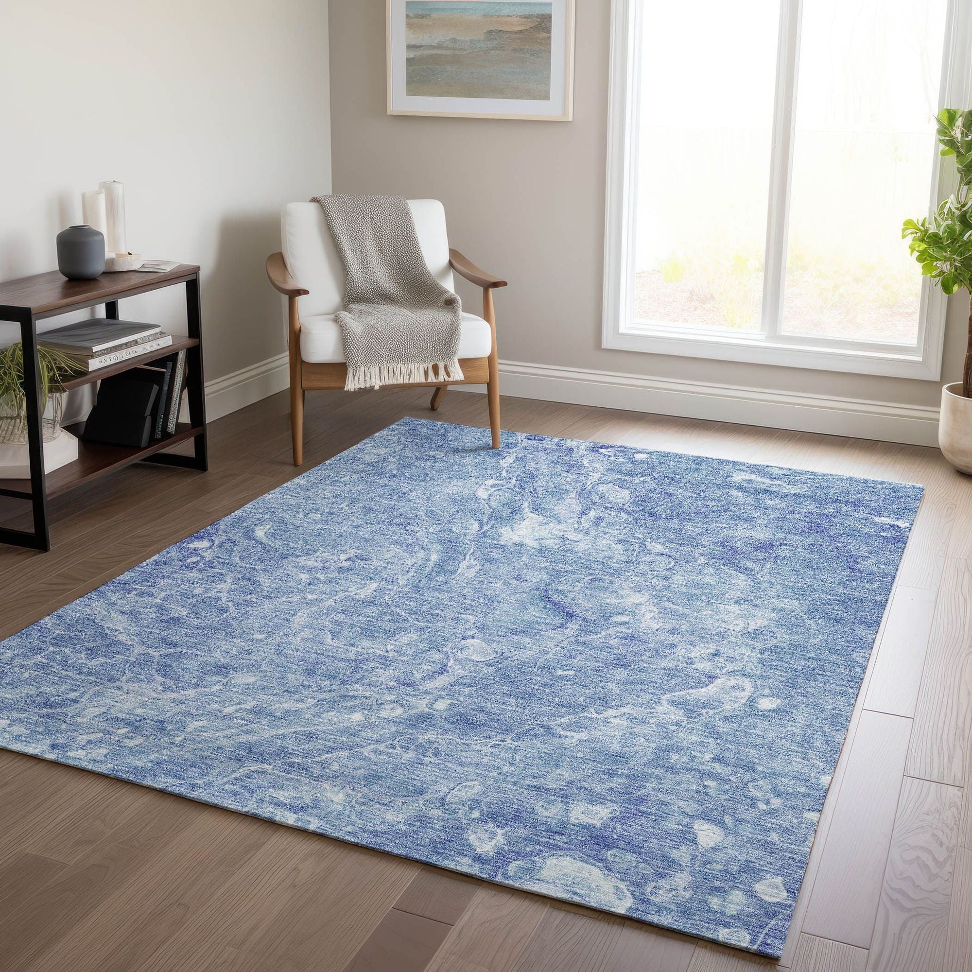 Machine Washable Sky Blue Rug - Indoor / Outdoor - Kids / Pet Friendly Abstract Print Rug