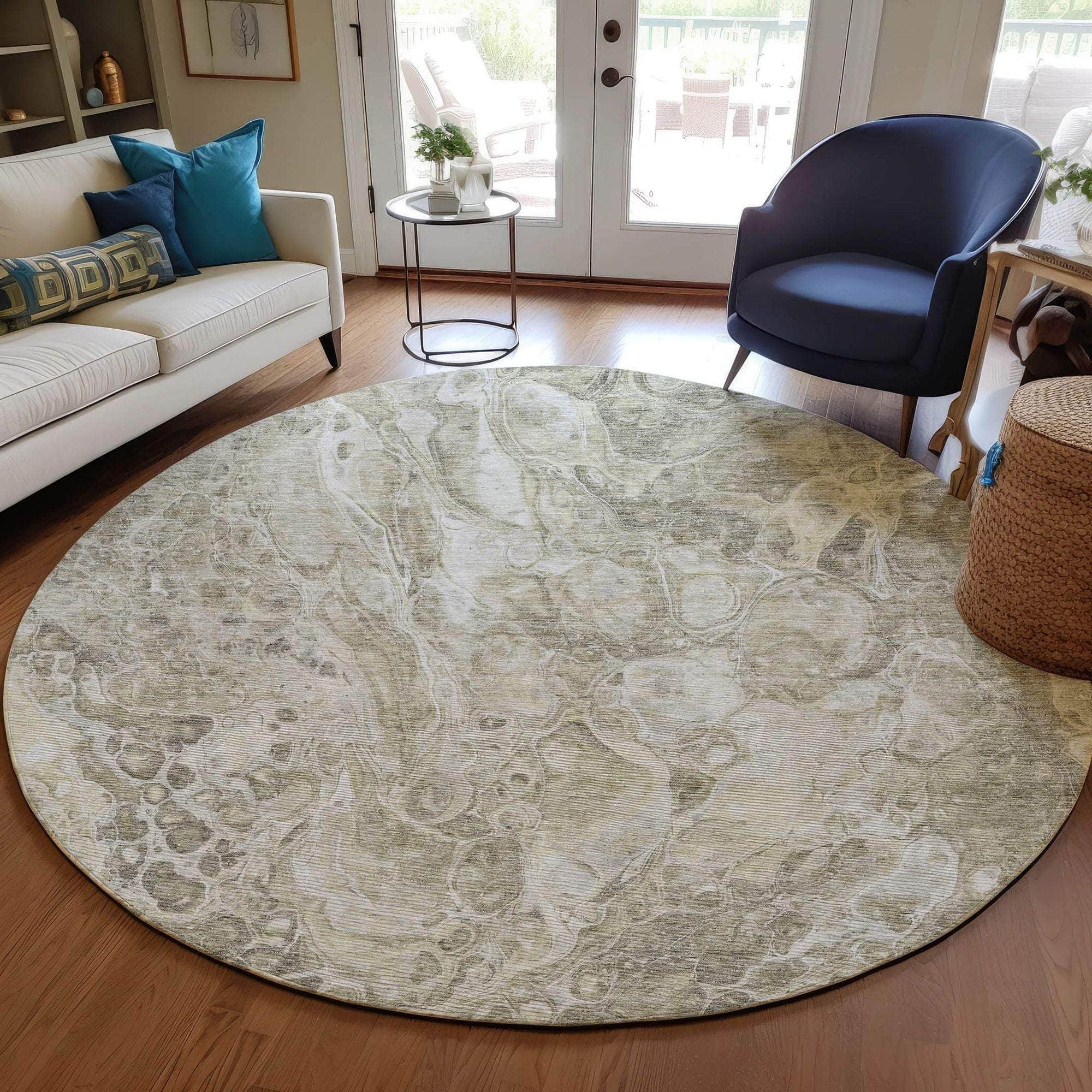 Machine Washable Tan Brown Rug - Indoor / Outdoor - Kids / Pet Friendly Abstract Print Rug