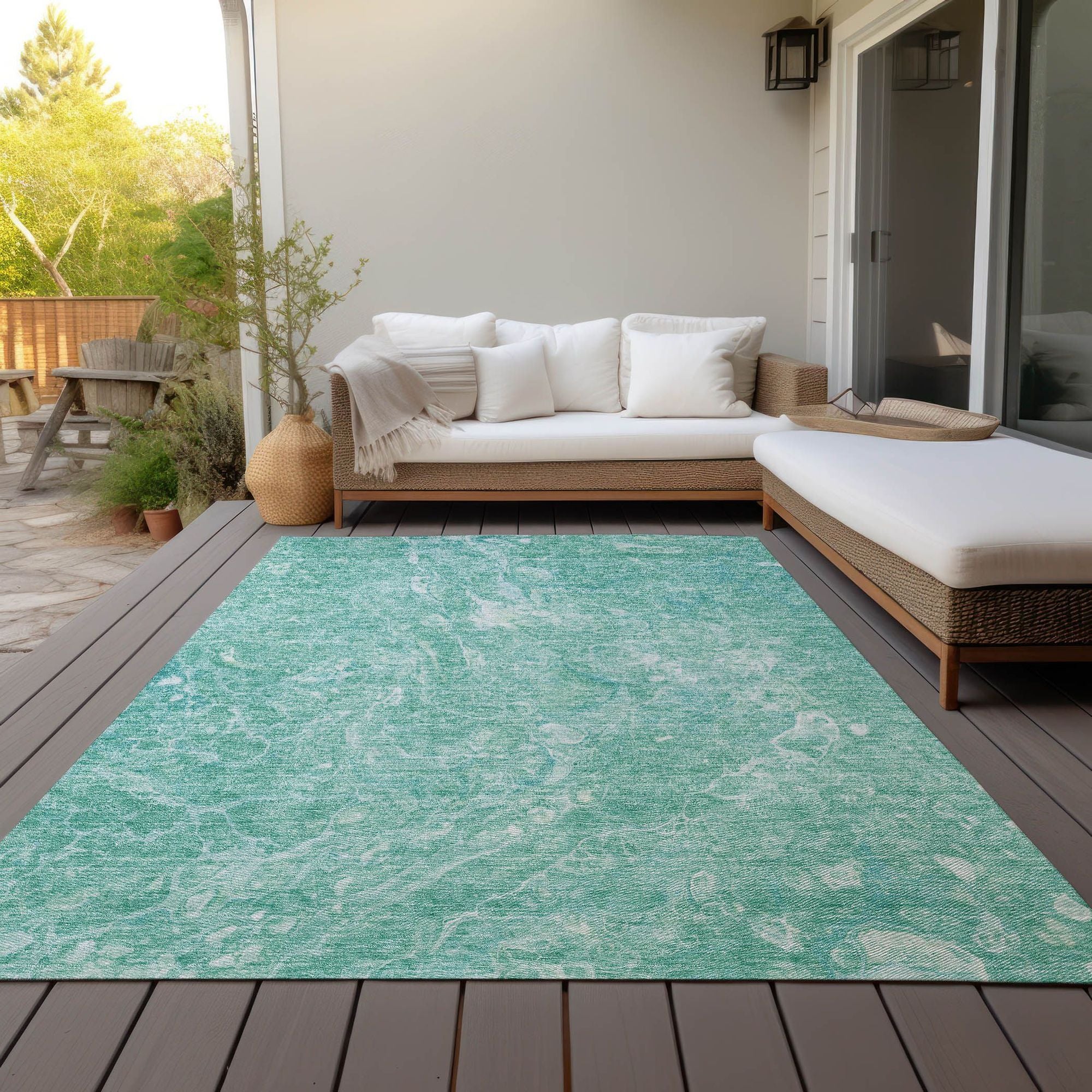 Machine Washable Teal Rug - Indoor / Outdoor - Kids / Pet Friendly Abstract Print Rug