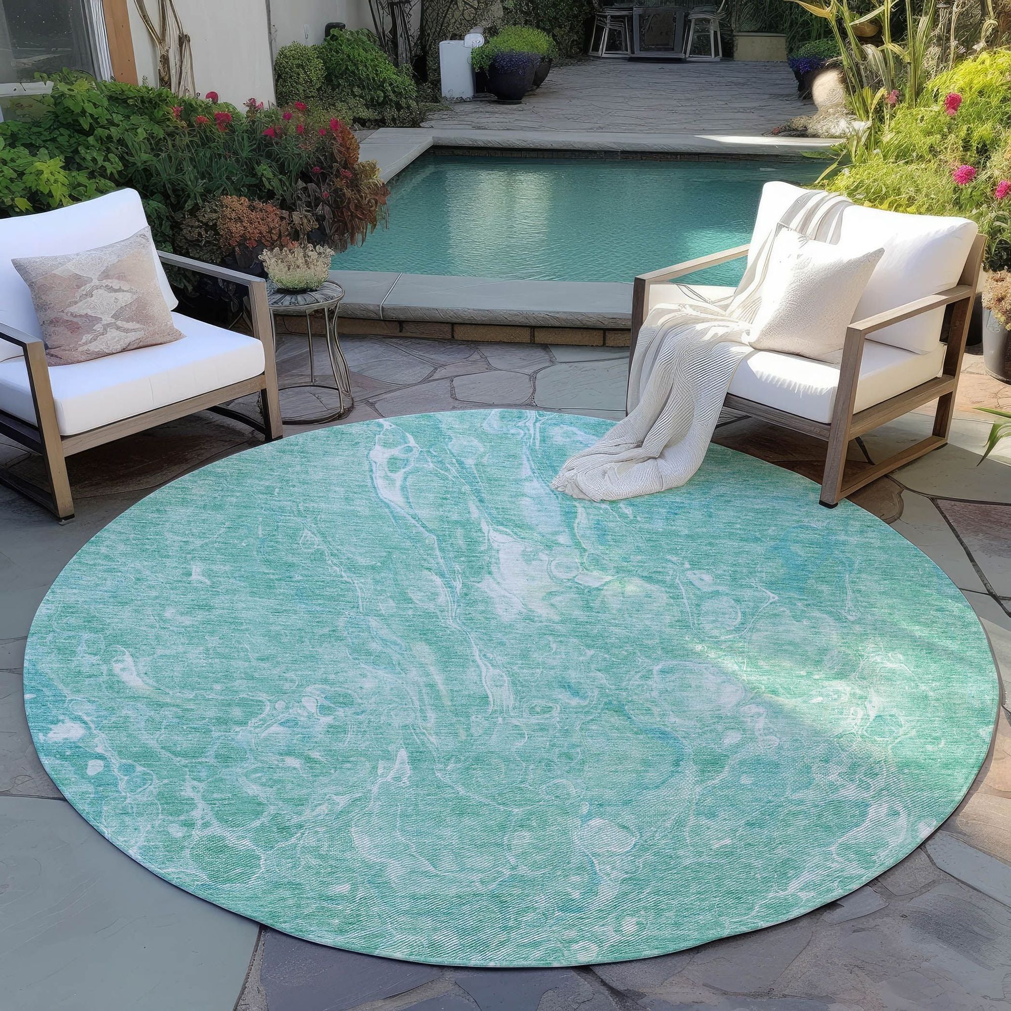 Machine Washable Teal Rug - Indoor / Outdoor - Kids / Pet Friendly Abstract Print Rug